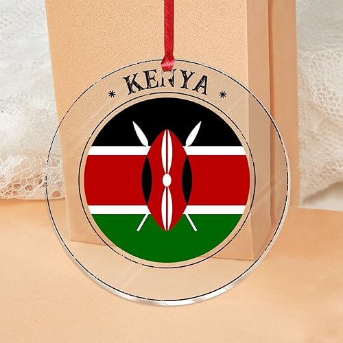 Miniatura 5 de Bandera de árbol de Navidad de Kenia adornos patrióticos colgantes decoración del hogar elegante colgante de acrílico redondo transparente para