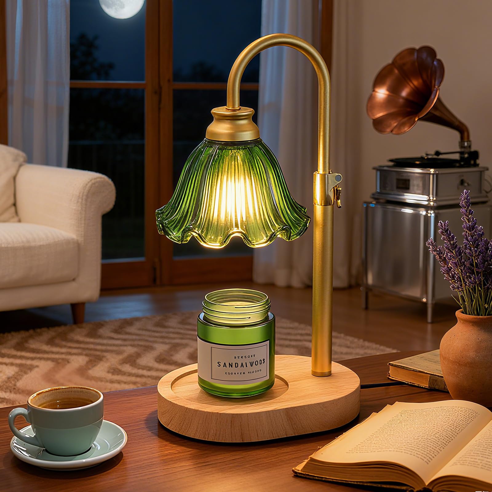 WYghyronic Candle Warmer Lamp with Adjustable Height - Flameless 4-Level Dimmable Wax Warmer, Timer Function & Stylish Design in Multiple Colors (Greener06)
