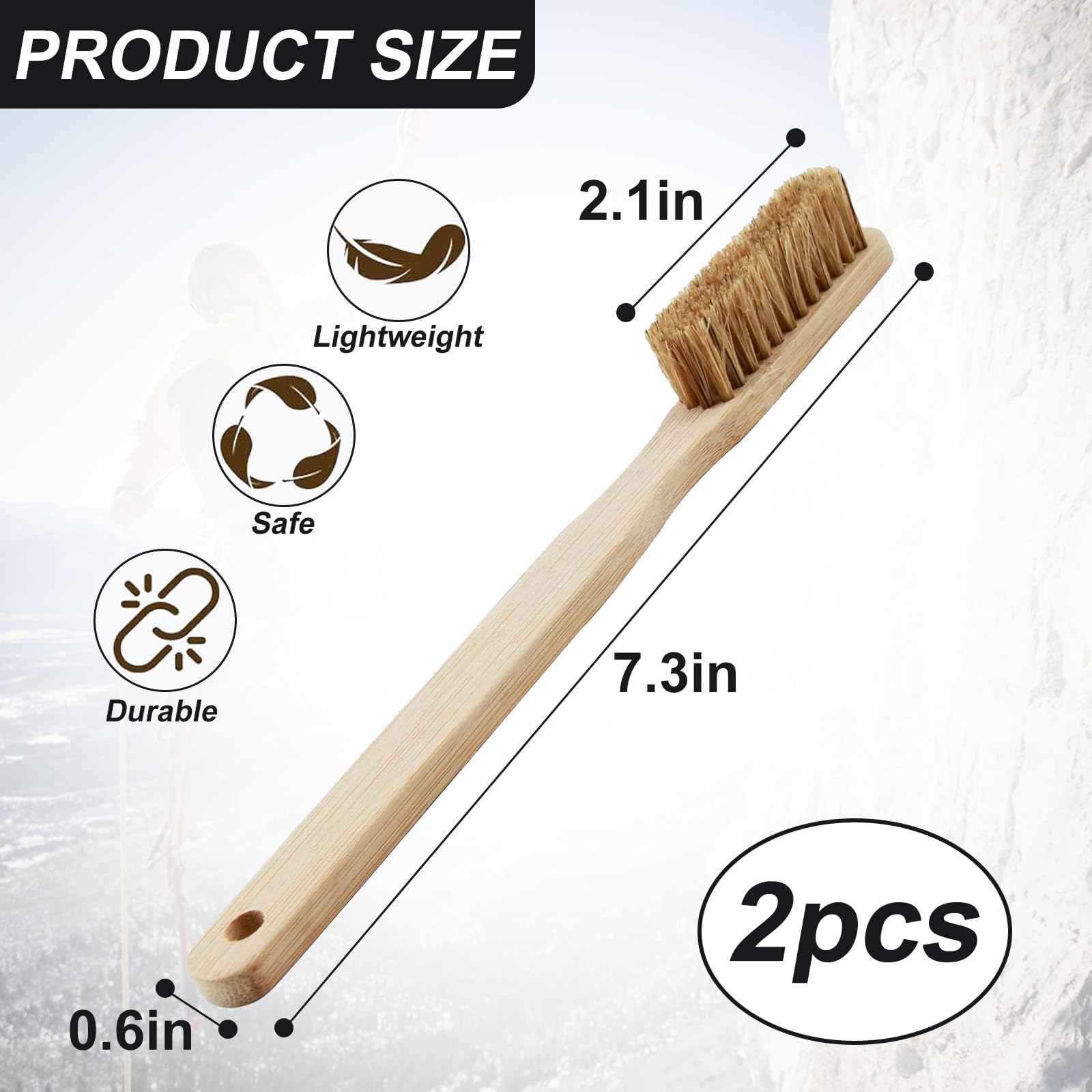 2 Unidad Cepillos de Escalada, Cepillos de Limpieza Boulder, Cepillo Firme para Escaladas en Roca con Cerdas Gruesas de Pelo de Jabalí, Accesorios de Boulders, para Escalada en Roca, Boulder