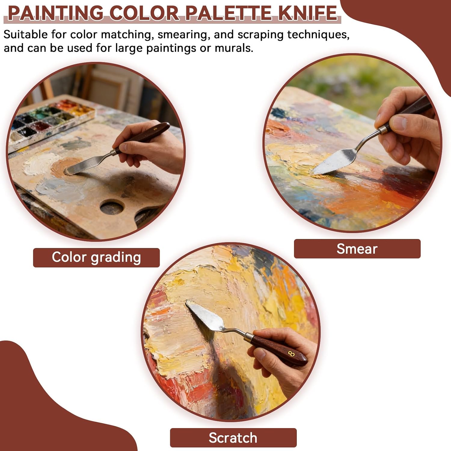 18PCS Palette Knife, Stainless Steel Spatula Oil Paint Spatula Set Painting Mixing Supplies Acrylic Paint Canvas with Wooden Handle
