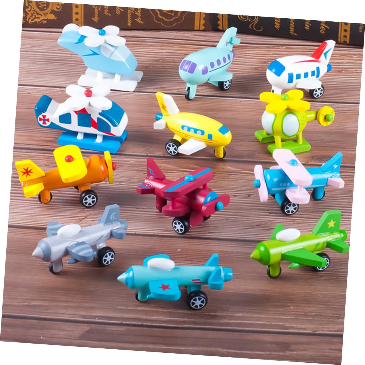 Juguete para Niños 12 Piezas Mini Aviones de Madera sin Rebabas Superficie Pulida, Juego Educativo Adecuado para Niños en Cumpleaños o Juegos