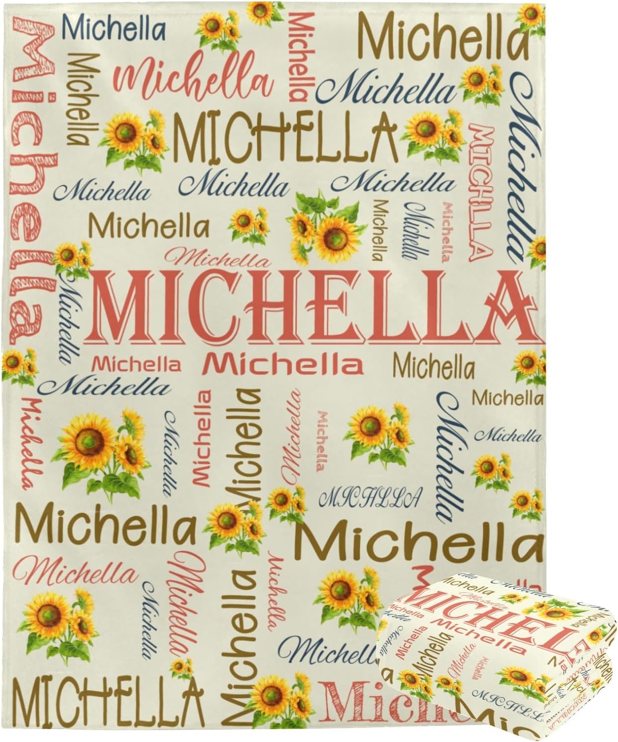 Custom Blankets for Kids Personalized Blanket with Name Text Customized Sunflower Name Throw Blanket for Women Adult Personalized Gifts for Birthday Christmas Mothers Fathers Day (color 16, 40" x 50")