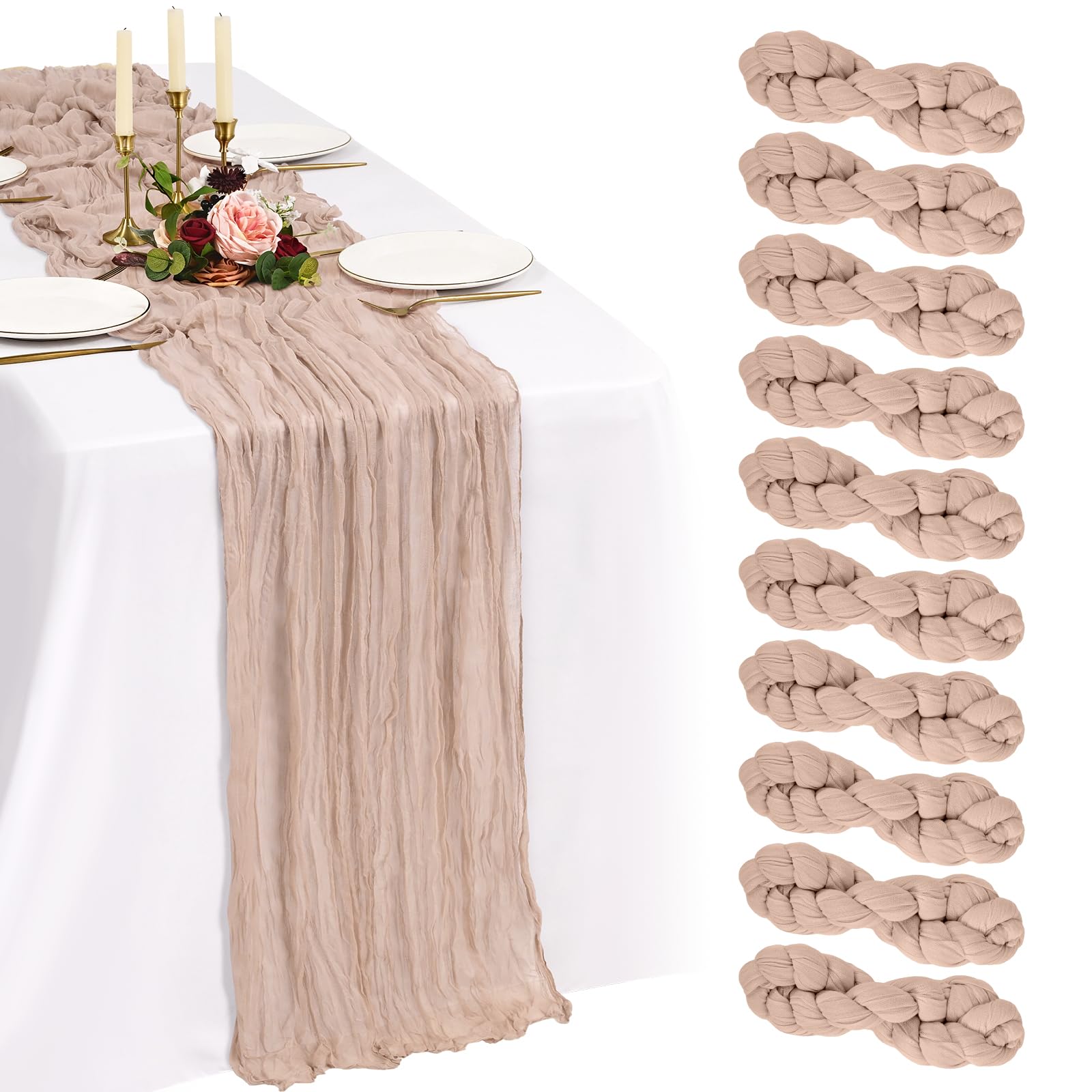 Showgeous Dusty Pink Cheesecloth Table Runner 90x300cm, Boho Gauze,10 Pack