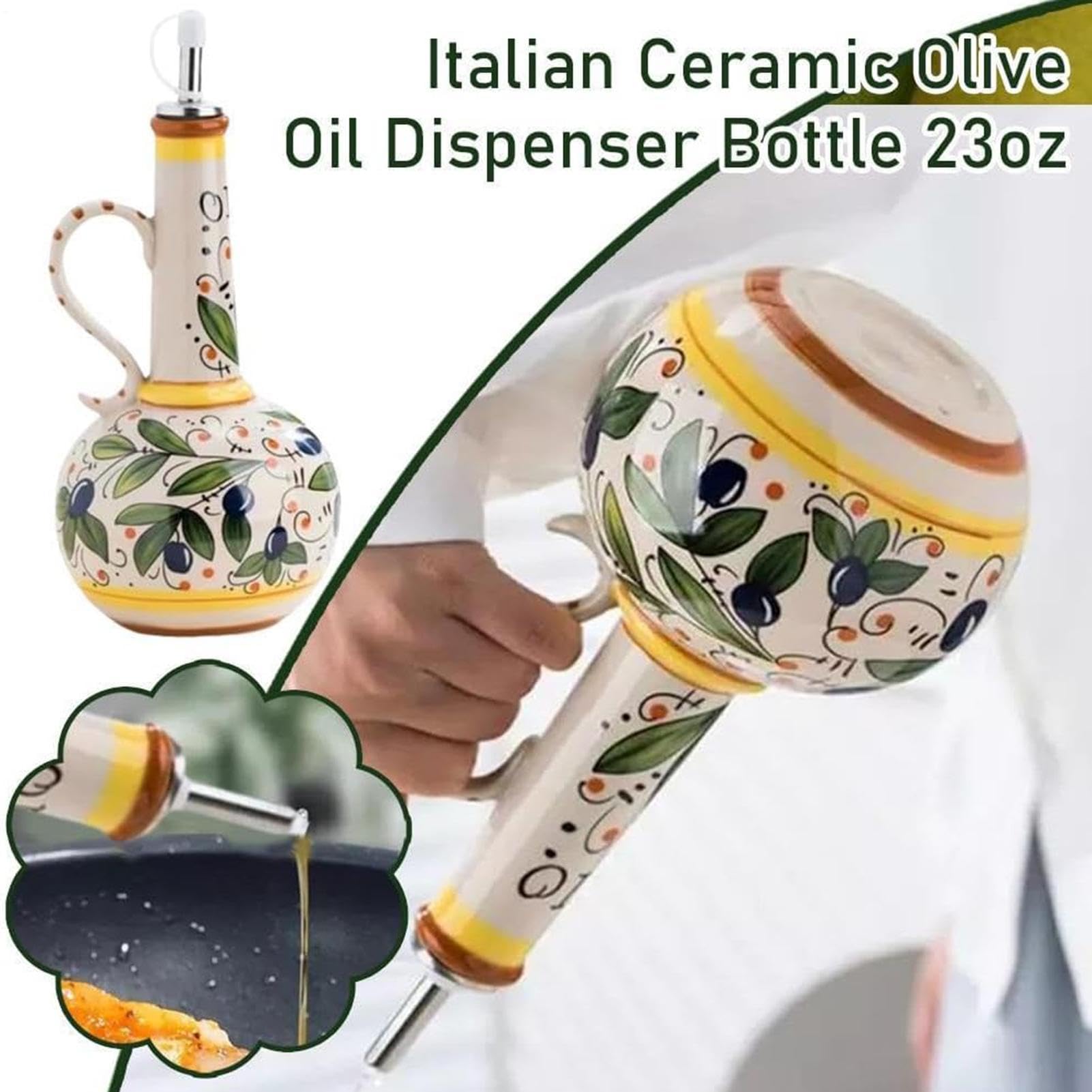 Dispenser In Ceramica Per Olio D'Oliva 680 ml Contenitore Portatile in | Bottiglie Per Olio E Aceto Per Cucina Casa Pasto Conservazione Cottura Insal