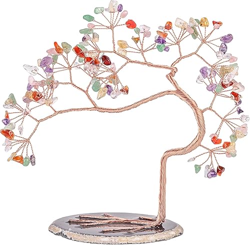 rockcloud Árbol de dinero de cristal de piedras mixtas con base de ágata, árbol bonsái de Feng Shui de la suerte para decoración del hogar de la