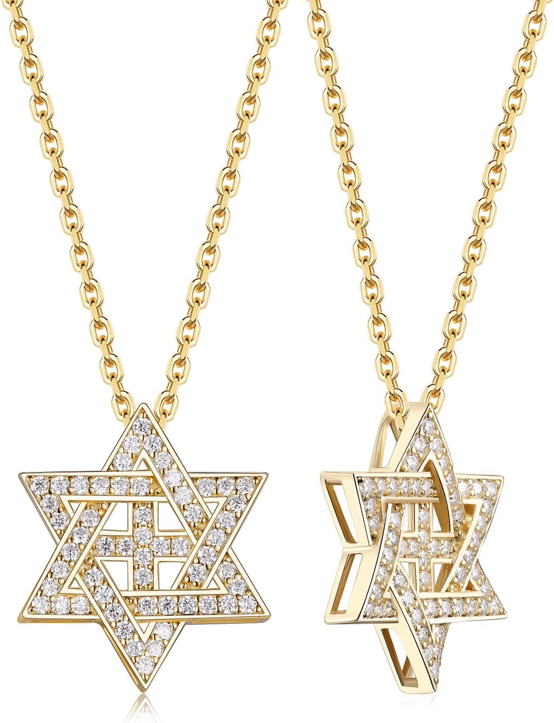 CYW Moissanite Jewish Star of David Pendant Necklace for Women, Really Authentic Solid 925 Sterling Silver, Israel Necklace