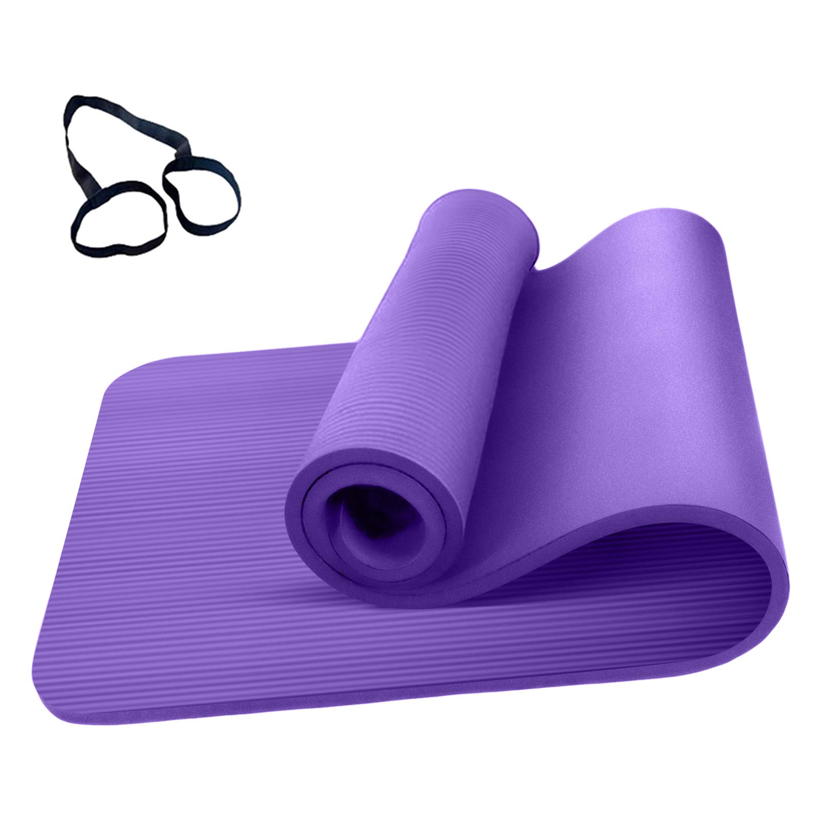 Tappetino da yoga antiscivolo, 10 mm di spessore, con fascia portaoggetti e borsa a rete, per amanti, donne incinte, bambini, anziani, escursionisti, viaggiatori