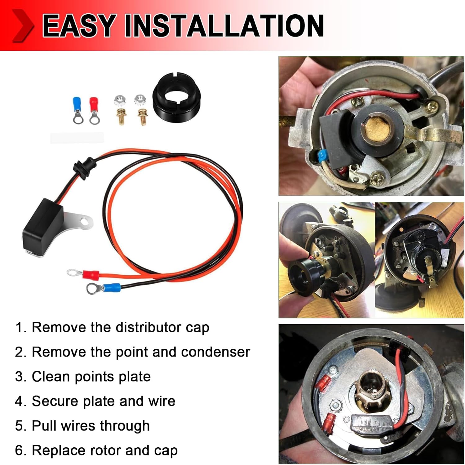1281 Electric Ignition Conversion Kit Fit for Ford/Mercury/Lincoln 260 289 302 351 352 390 427 V8 8 Cylinder 1957-1974, Ignitor Distributor Module Kit Replacement