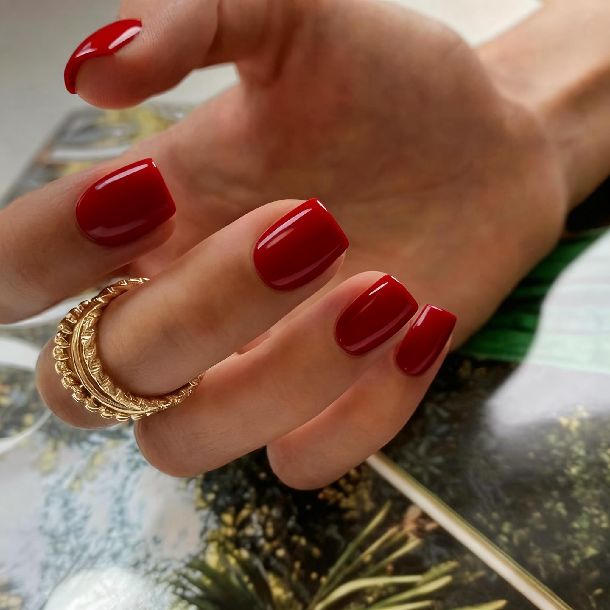 Wine Red Press On Nails Short Square, Natural Gel Nails Glue on Fall Colors 2025 Trendy Acrylic Nails Press ons Featured Protective Coat Thick