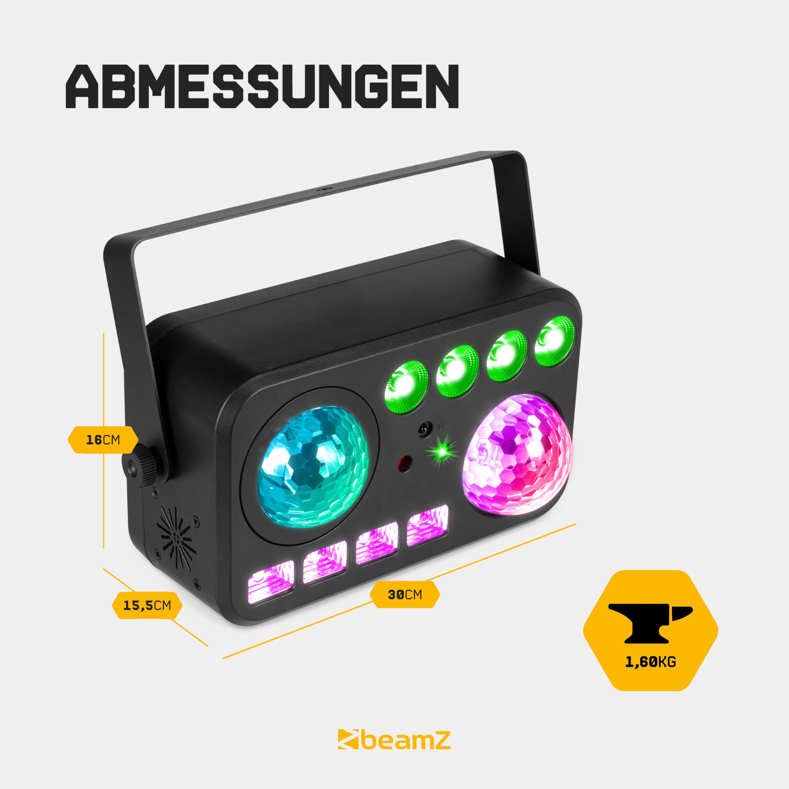 BeamZ Shimmer6 Discolicht Partylicht – 6-in-1 LED Effekt mit Jelly Ball, Welleneffekt, Stroboskop & UV – Musikgesteuert mit DMX & Fernbedienung, Bühnenbeleuchtung für Disco & Partys