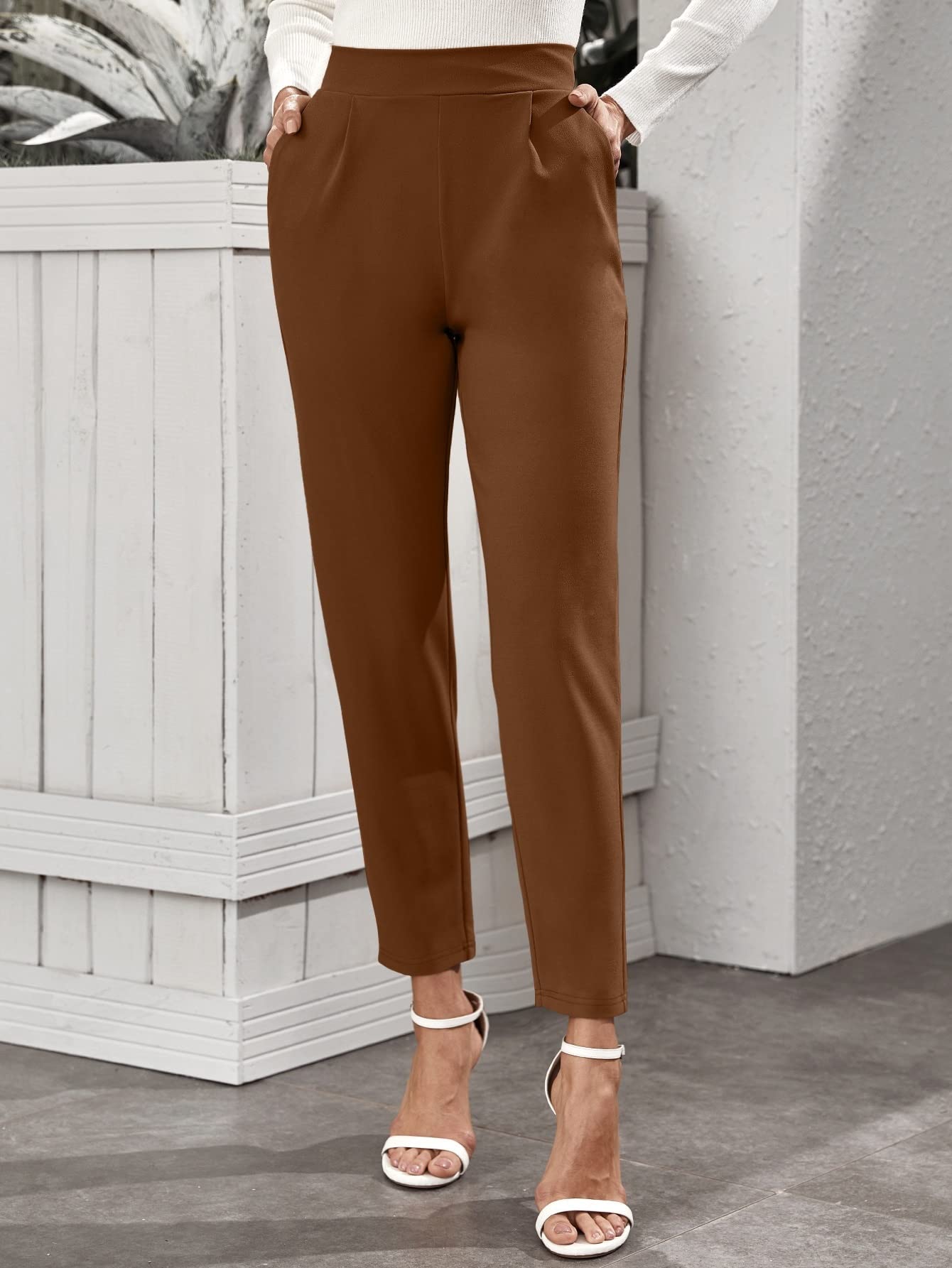 Womens Pants High-Rise Slant Pocket Tapered Pants Work Casual Pants