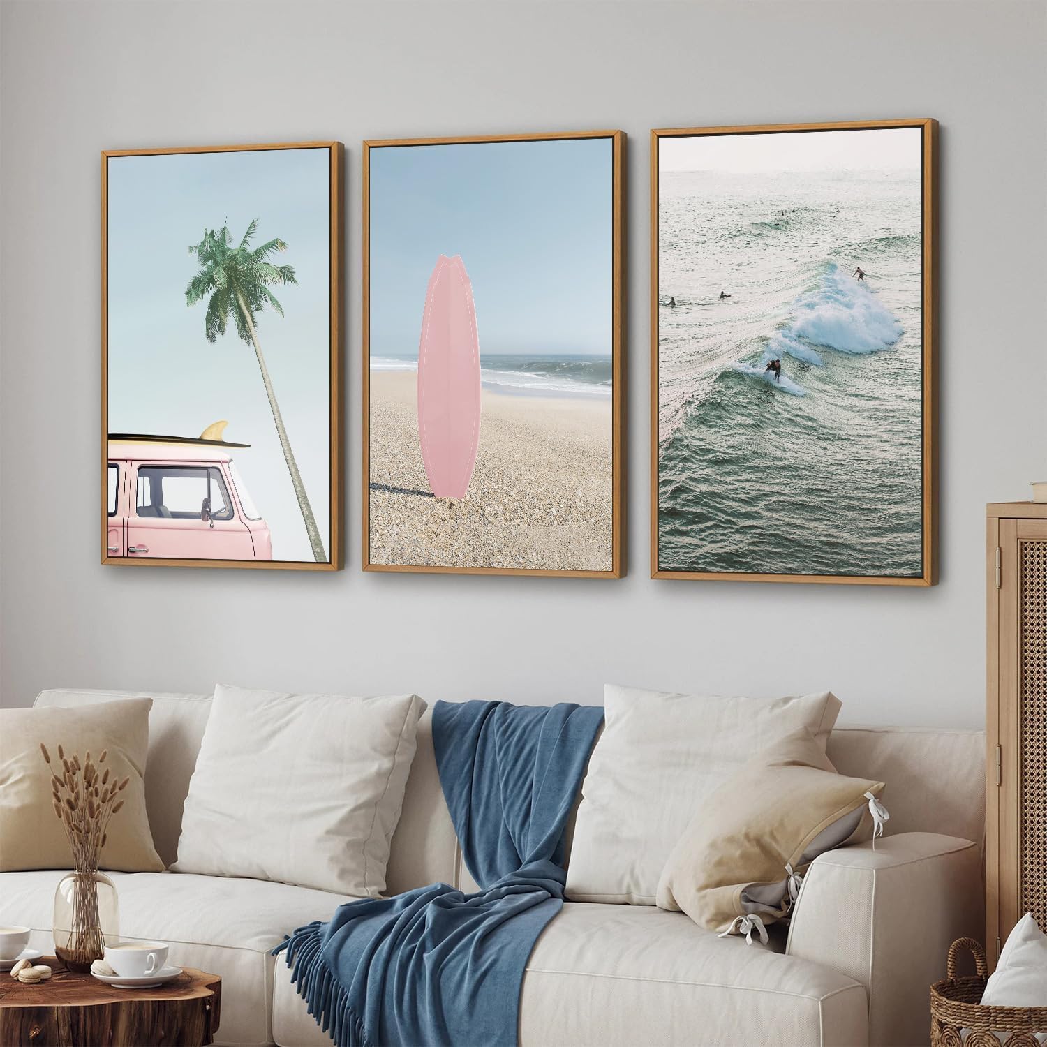 lianyibo Beach Wall Art Decor Coastal Ocean Plakat, drzewo palmowe dekoracje ścienne niebieskie fale do salonu sypialni (80 x 120 cm x 3/nieoprawione)