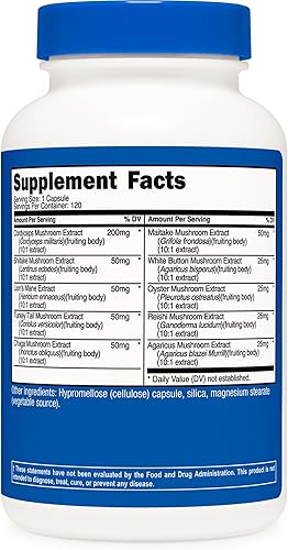 Miniatura 5 de Nutricost Suplemento complejo de hongos, 120 cápsulas, mezcla de 10 hongos (con Reishi, Maitake, Shiitake, melena de león y más), sin OMG y sin