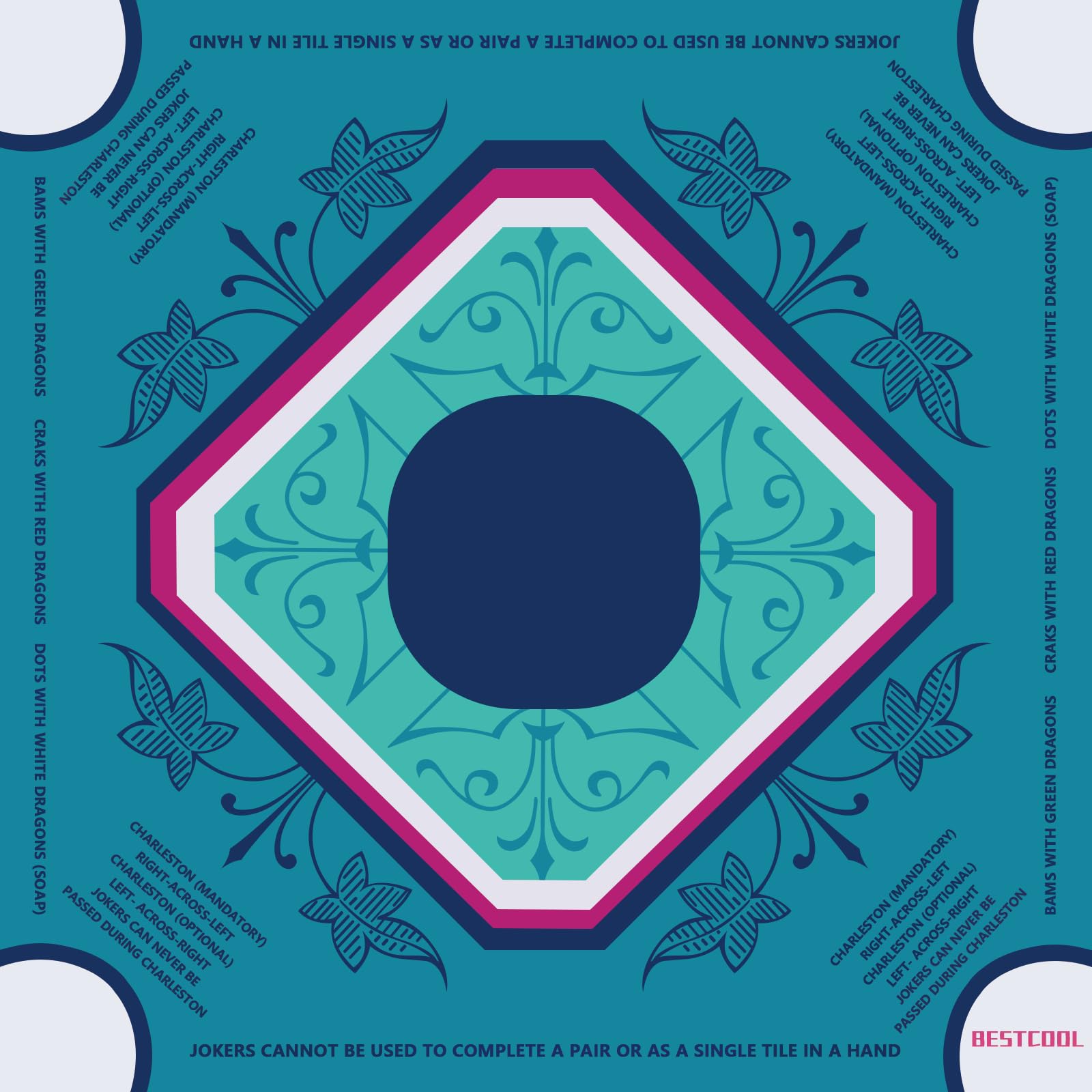 bestcool 2025 Neoprene Mahjong Mat with Rules for Table, 33"*33" Odorless, Free of PAHs, No Creases American Mahjong Mat with Instructions, Anti-Slip, Noise Reduction Mahjong Gift