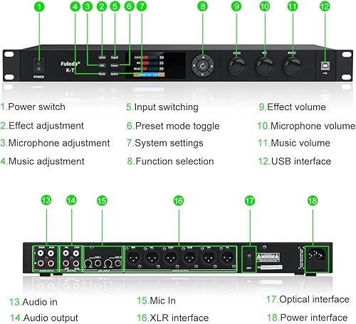 Miniatura 8 de K-6 profesional KTV Digital pre-etapa Efector Anti-aullido Procesador de audio Karaoke Mezclador Reverberator con efecto DSp echo USB MP3 Bluetooth