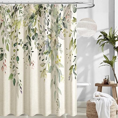 De-Mediocre Cortina de ducha bohemia azul de algodón y lino para decoración de casa de campo bohemia resistente al agua, lavable, 72 x 72 pulgadas