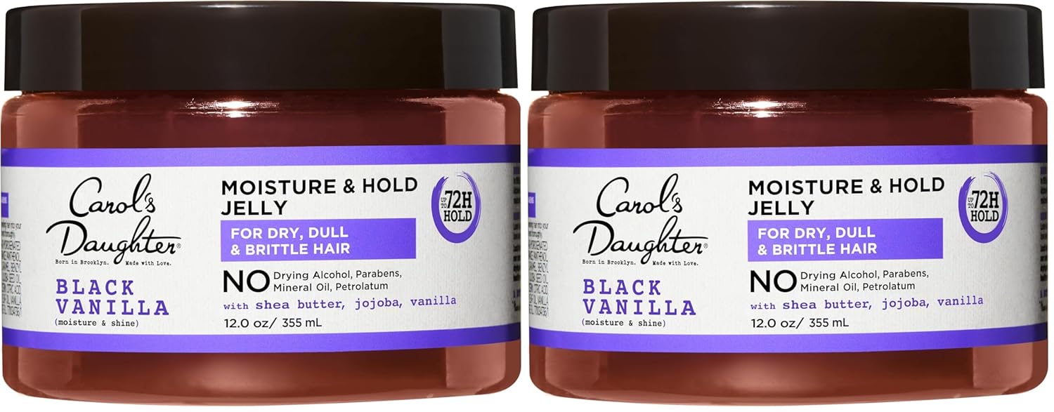 Carol's Daughter Black Vanilla Moisture and Hold Jelly,Hair Gel For Dry Hair with Shea Butter,Jojoba and Vanilla,12 Fl Oz,(Pack of 2)