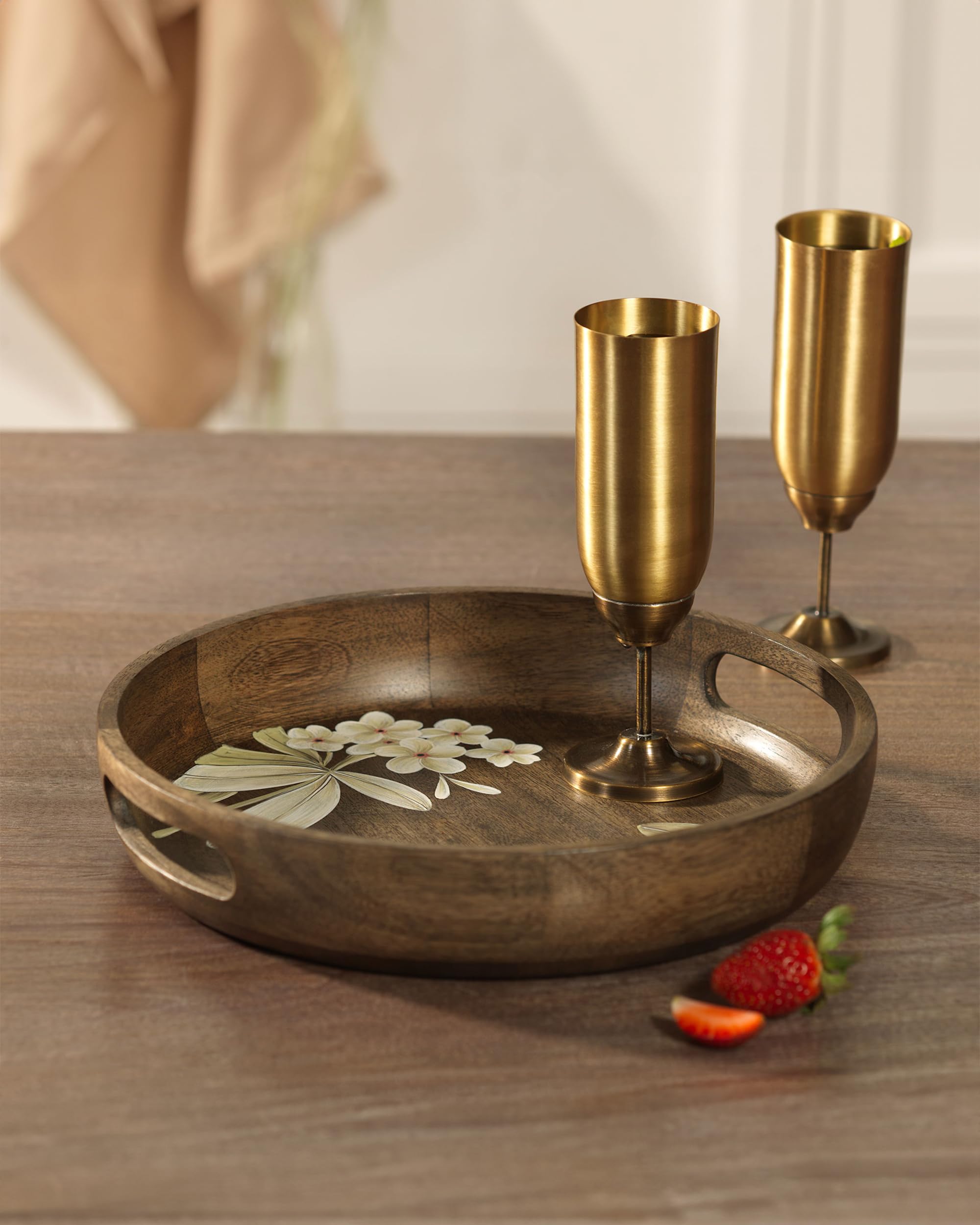 Bandeja Decorativa De Madera: Romadedi Bandeja Redonda De Madera Para Decoración Del Hogar, Pequeñas Bandejas Rústicas Para Mesa De Café, Otomana, Centro De Mesa Para Comedor, Sala De Estar, Cocina De