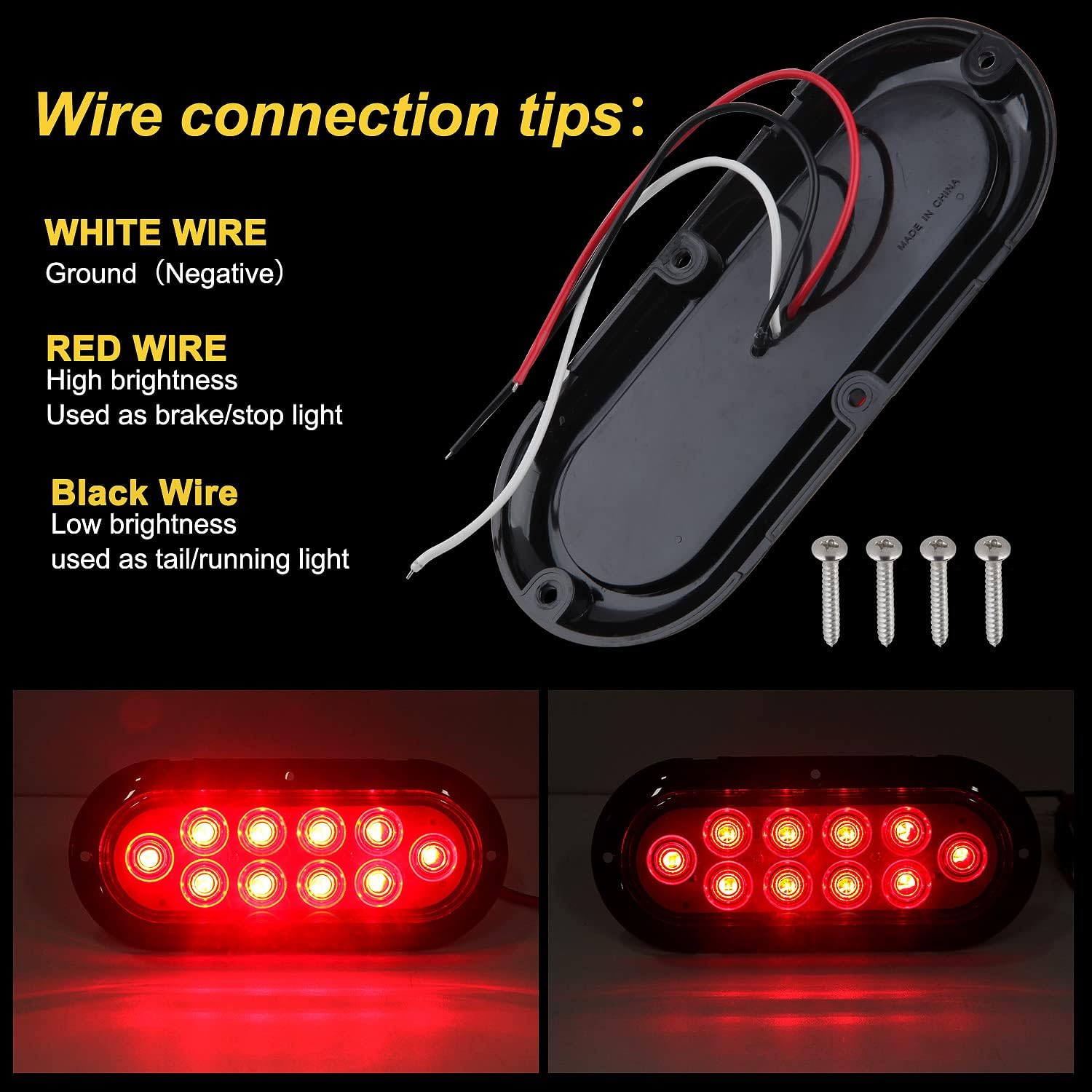 6" Oval Red LED Tail Lights 10 LED Flange Mount, 10Pcs Waterproof 6 Inch Oval Led Stop Turn Tail Lights Trailer Brake Marker Lights Surface Mount Sealed for RV Trucks