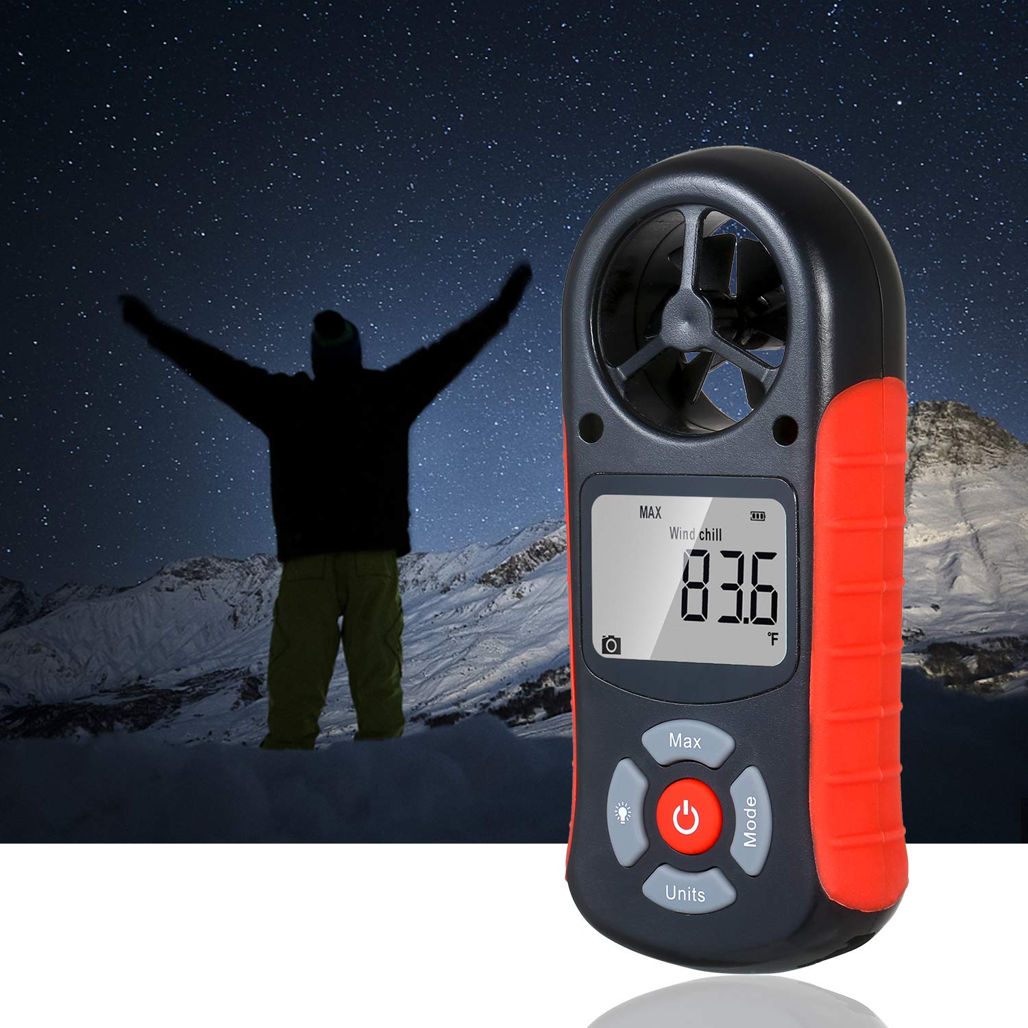 Irfora 8-in-1-Handheld-Digitalanemometer Windgeschwindigkeit/Windkälte/Temperatur/Luftfeucgkeit/Wärmeindex/Taupunkt/Luftdruck/Höhenmesser Digitaler Meteorograph mit