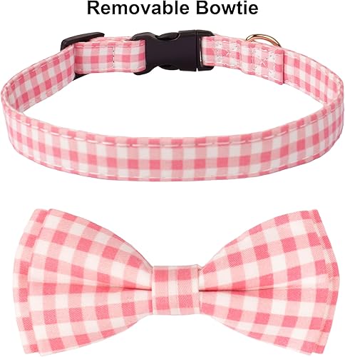Miniatura 5 de ADOGGYGO Collar de perro con lazo floral rosa, ajustable, a cuadros rosados con corbatín extraíble, collares de flores rosas para mascotas pequeñas,