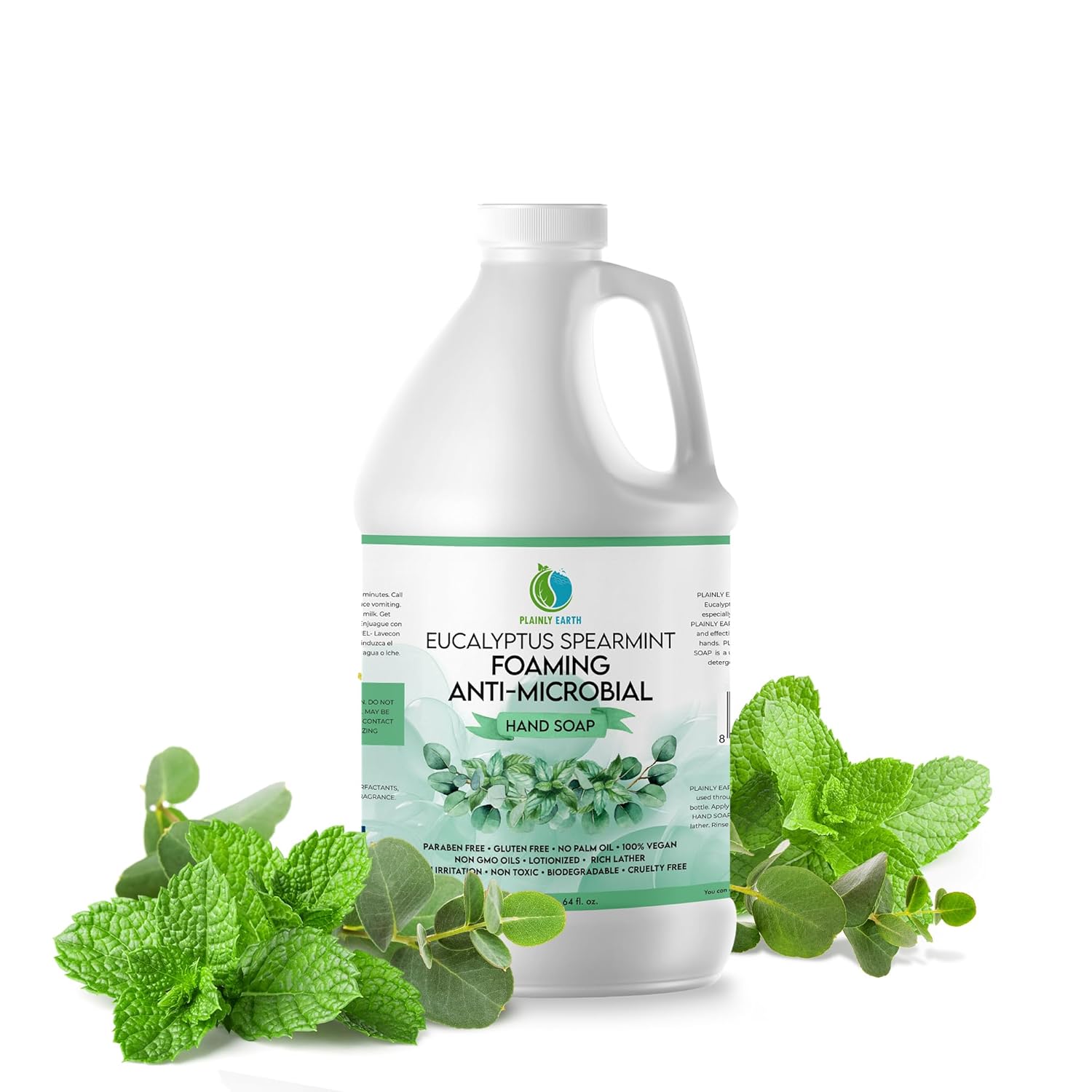 AntiMicrobial Hand Soap 64 oz - Eucalyptus Spearmint Gentle Foaming Liquid Hand Soap Refill Antibacterial - Moisturizing, Long Lasting Freshness & Safe for Skin