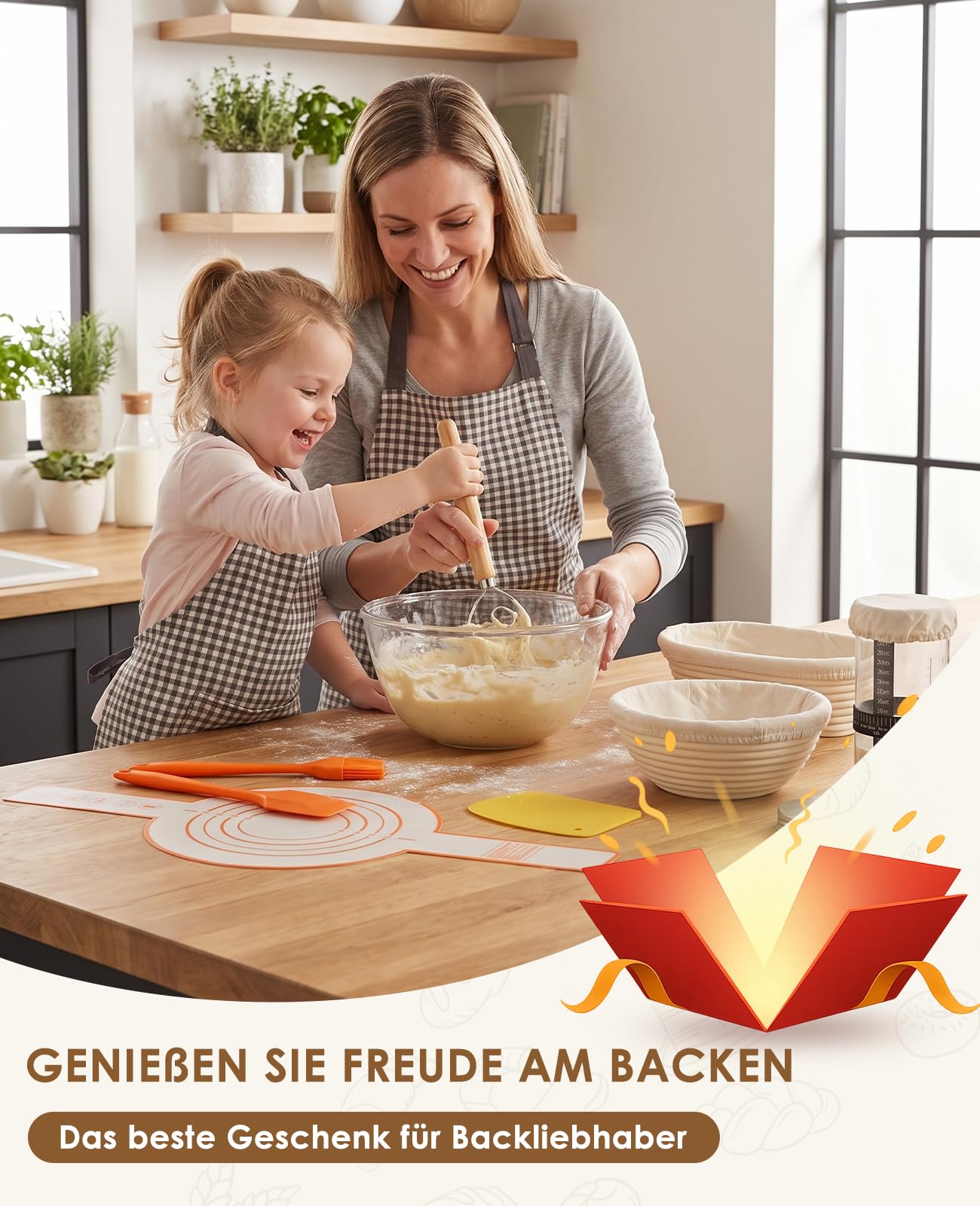 Sauerteig Starter Set, Gärkörbchen Rund und Oval zum Brot backen