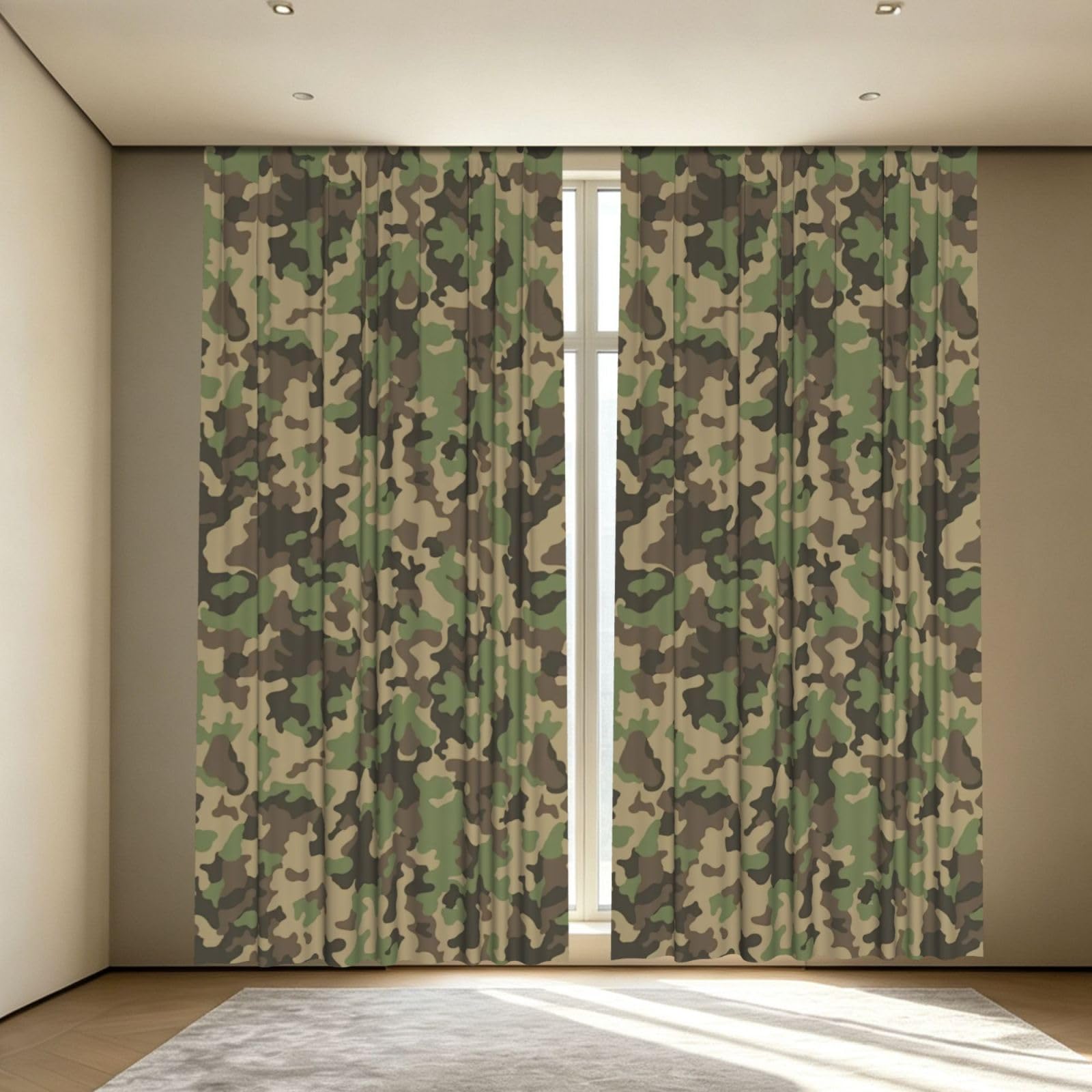 Yyoretp Green camo Print Blackout Curtains for Living Room Bedroom Thermal Insulated Window Drapes.