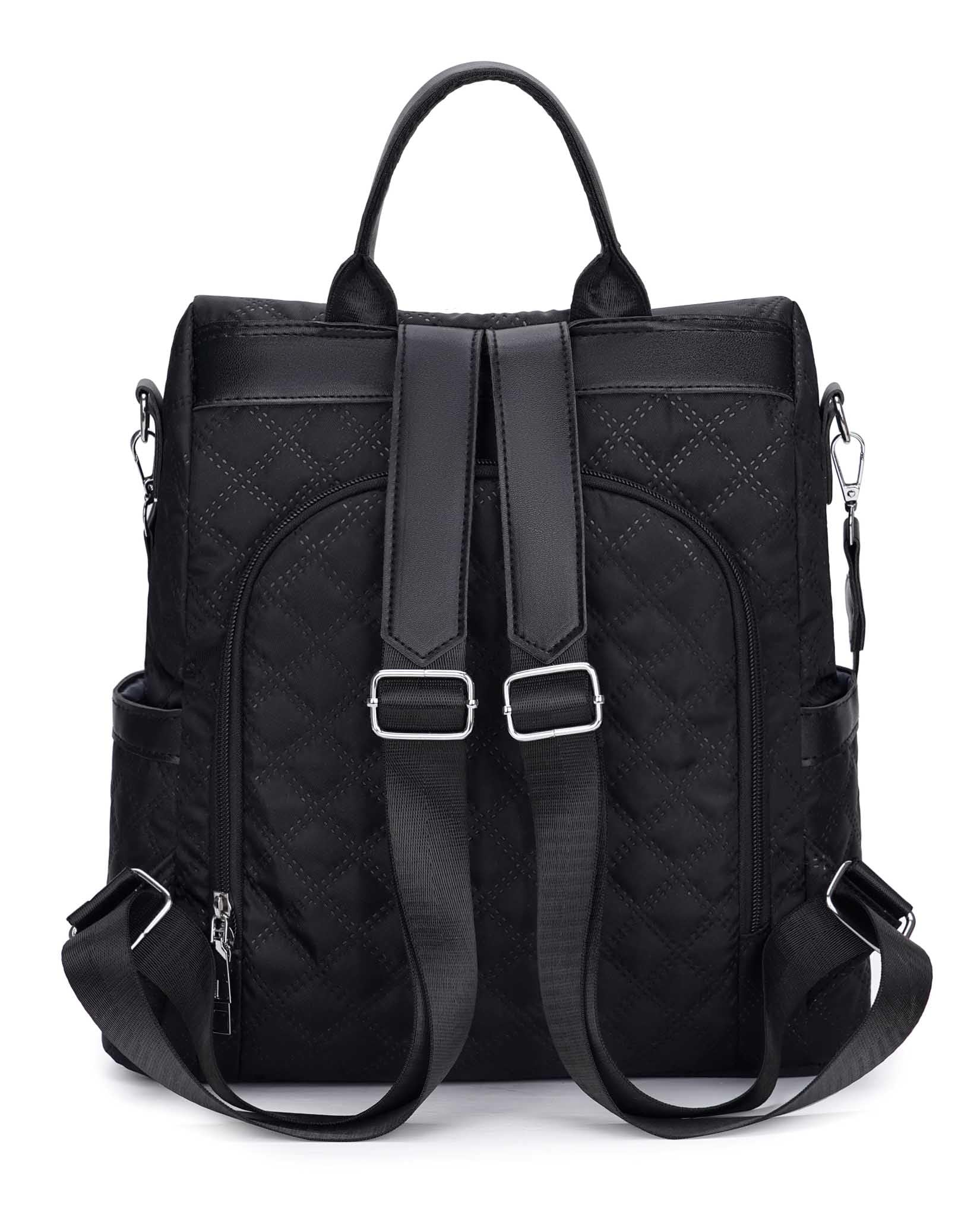 Baolab Anti-Theft Lightweight Casual Quilted Backpack for Women Ladies Stylish Convertible Shoulder Bag Daypack (Black)