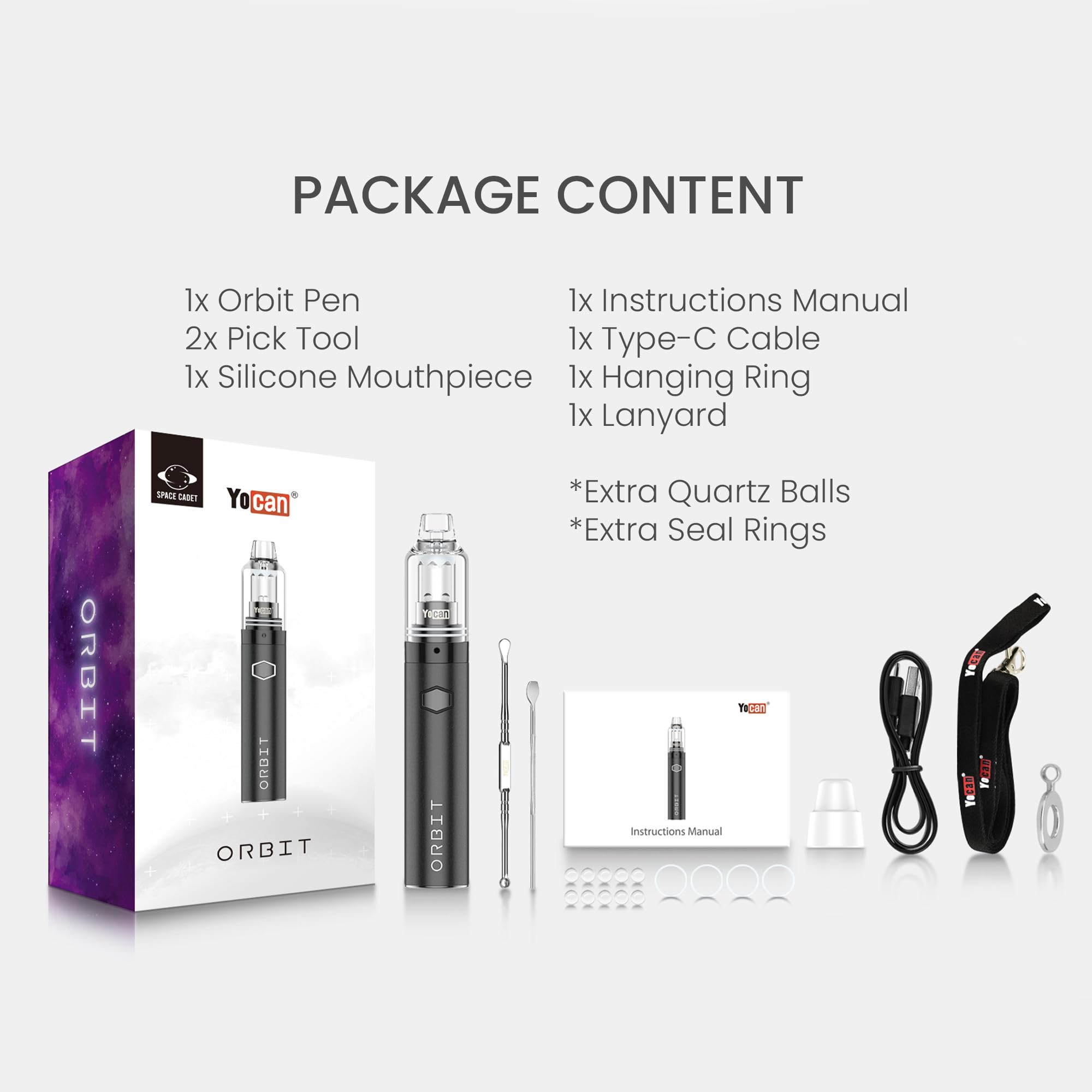 Yocan Orbit Dab Pen Blau | Konzentrat-Vaporizer mit Quarzschale | tragbarer Wax Pen mit rotierenden Terp Pearls | 3 Spannungseinstellungen | 1700-mAh-Akku | USB-C, Edelstahlgehäuse | Glasmundstück