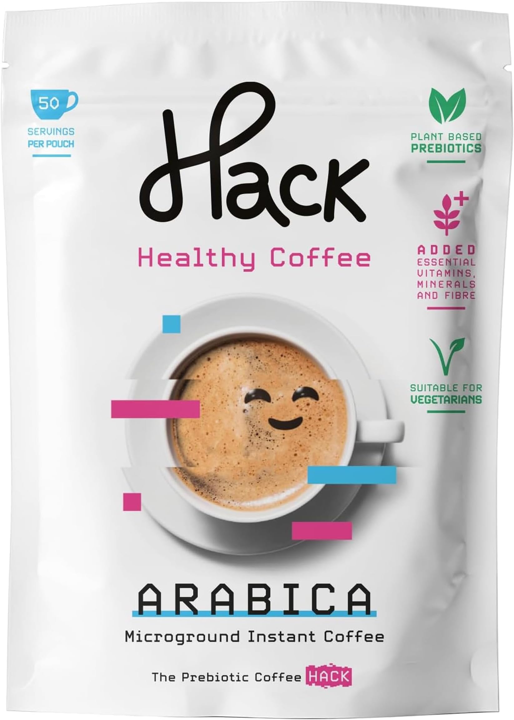 Hack Coffee, Multivitamin Prebiotic Instant Ground Coffee Powder, Smooth Premium Arabica Roast with Essential Vitamins for Gut Health, 118 g (Pack of 1)