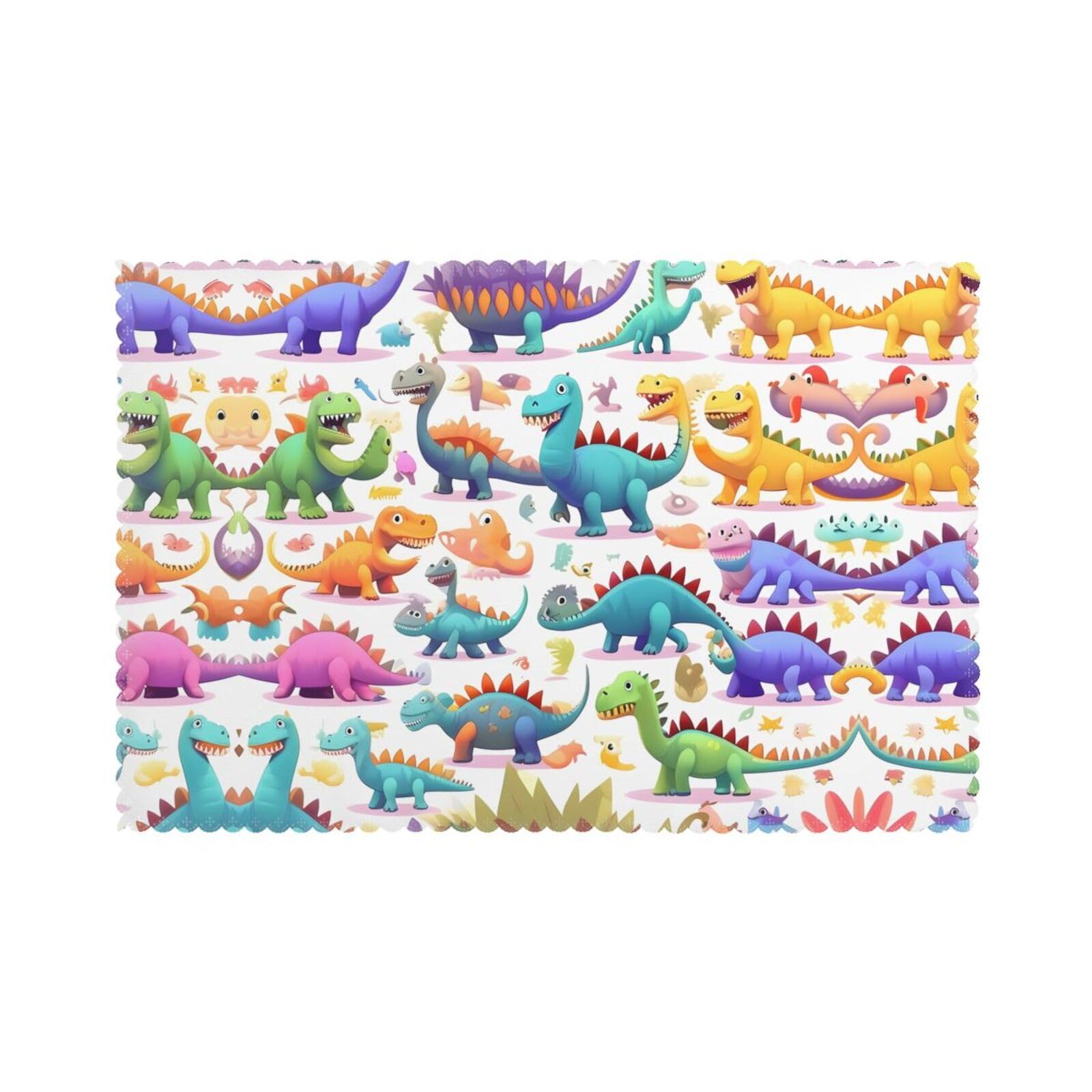 Many Colorful Cartoon Dinosaurs Christmas Placemats Set of 6,Washable Table Mats