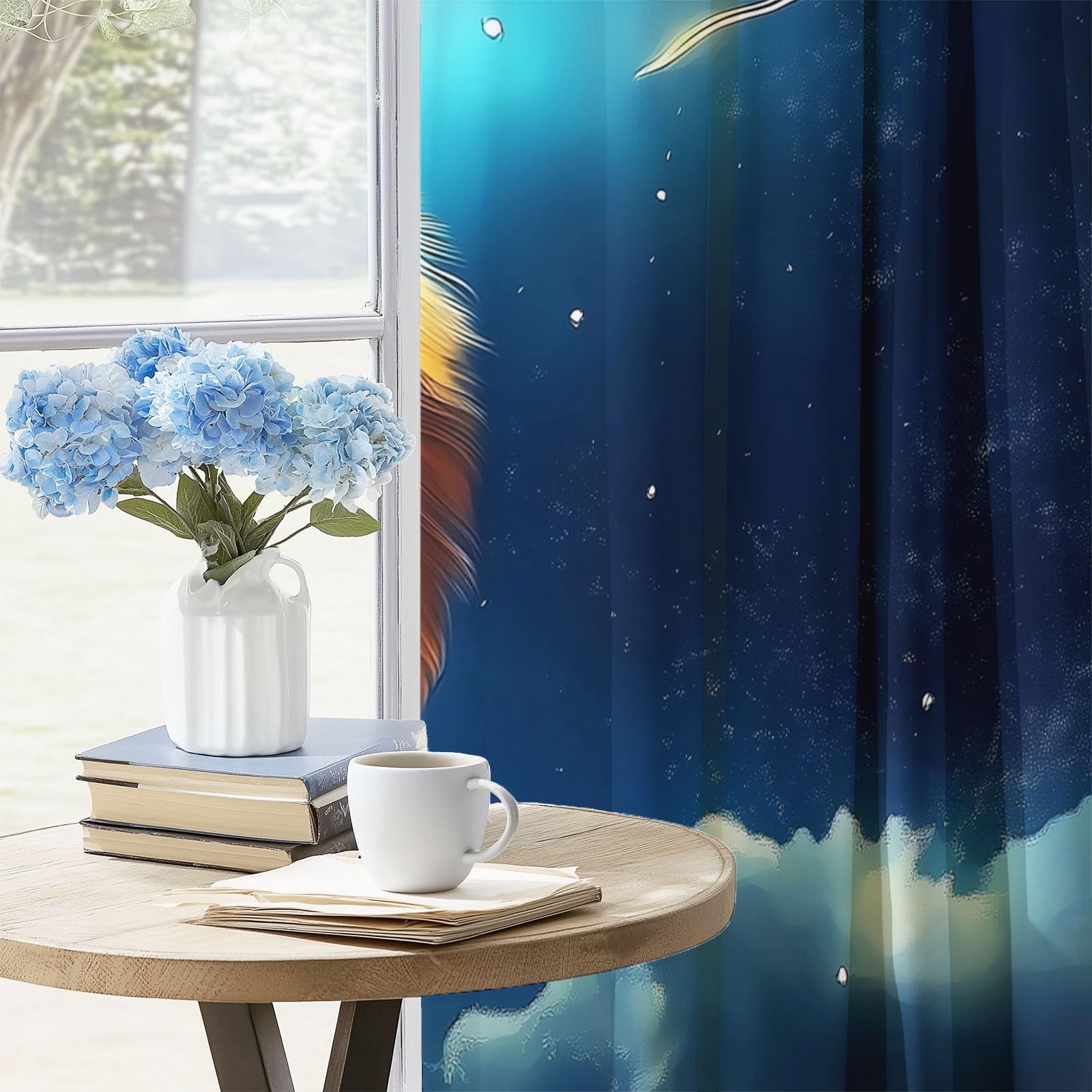 Fantasie Vorhänge mit Ösen, Verdunkelungsvorhang 2er Set - Traumfänger Erde Wolke Planet Muster Blickdicht Vorhang, Bunt Thermovorhang für Deko Wohnzimmer Schlafzimmer, H214 x B132 cm