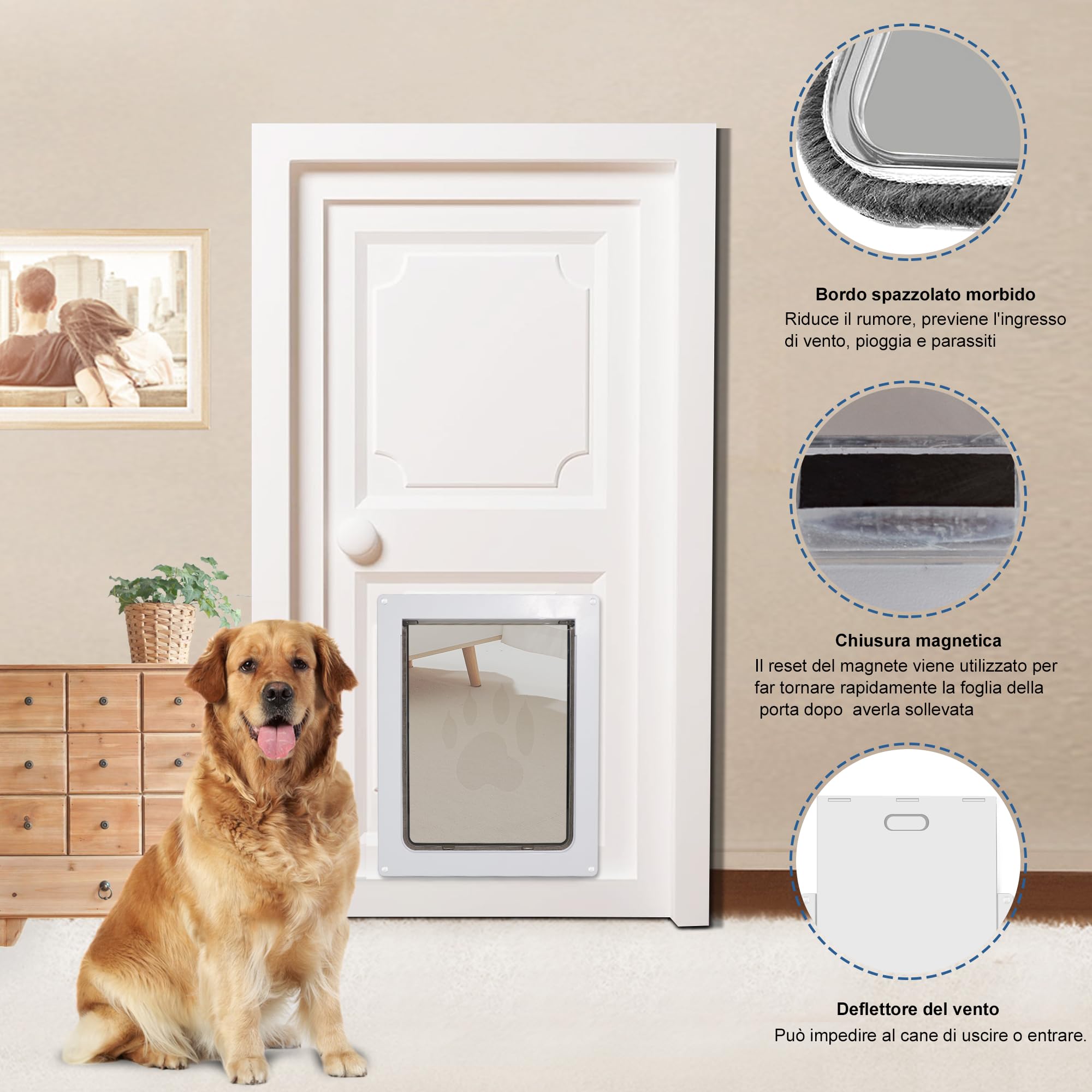 CEESC Porta per cani grande per animali domestici fino a 45 kg, resistente alle intemperie per cani e gatti, pannello di chiusura a scatto incluso, adatto per porte o pareti interne ed esterne, grande