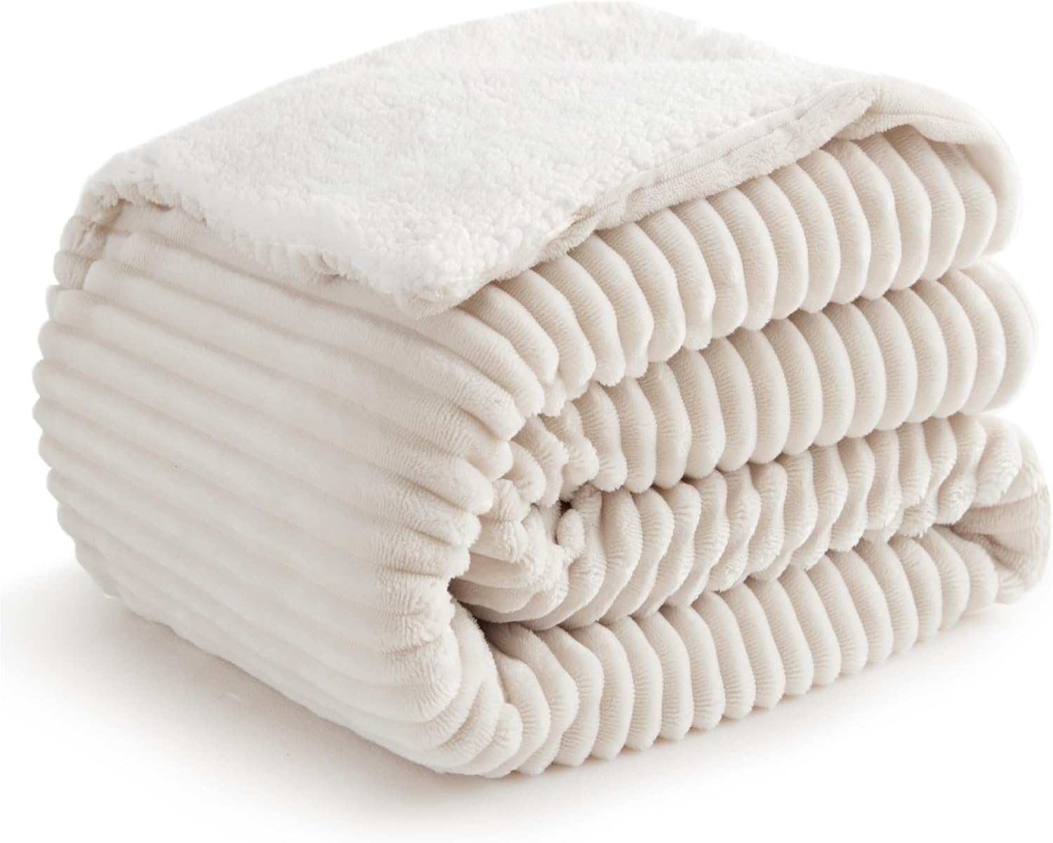 Sherpa Blankets Queen Size - Fleece Queen Blanket for Bed, Soft and Warm Throw Blanket for Winter, 90" x 90", Cream - Image 4