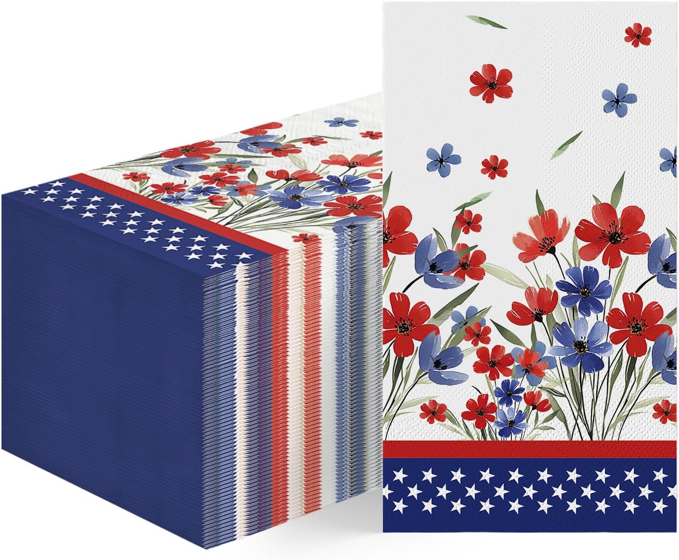 Horaldaily 100 Count 4th of July Guest Napkins 3 Ply Disposable Paper Guests Hand Towel Napkin Patriotic Watercolor Poppy Design for Party Dinner Toilet Bathroom Decorative Towels