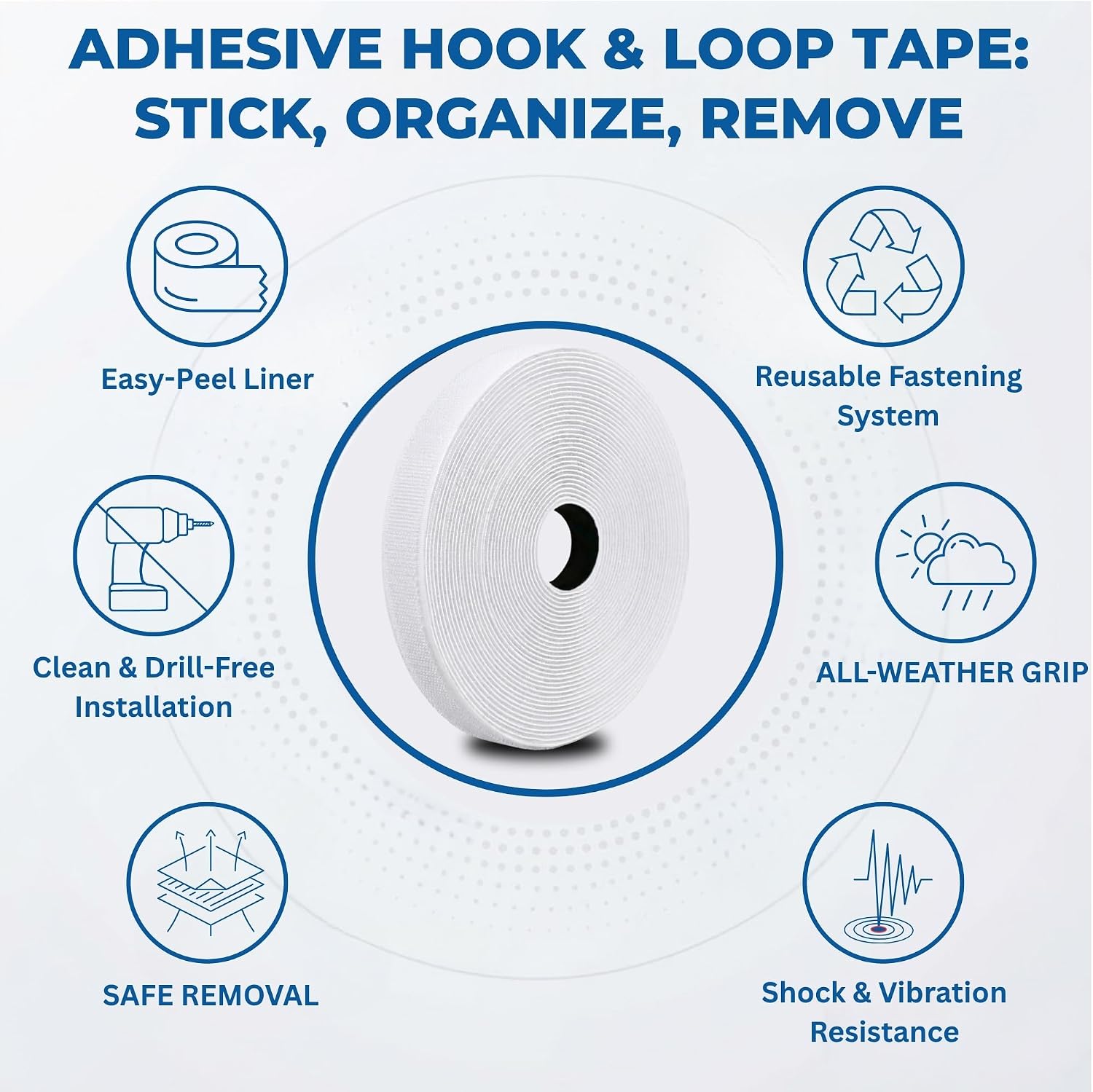 High Performance White Hook Tape 2" x 75 FT, Self Adhesive with Extended Easy-Peel Liner, for Industrial & DIY Applications, Mounting, Cable Management, Wall Hanging, Crafts, Home & Office