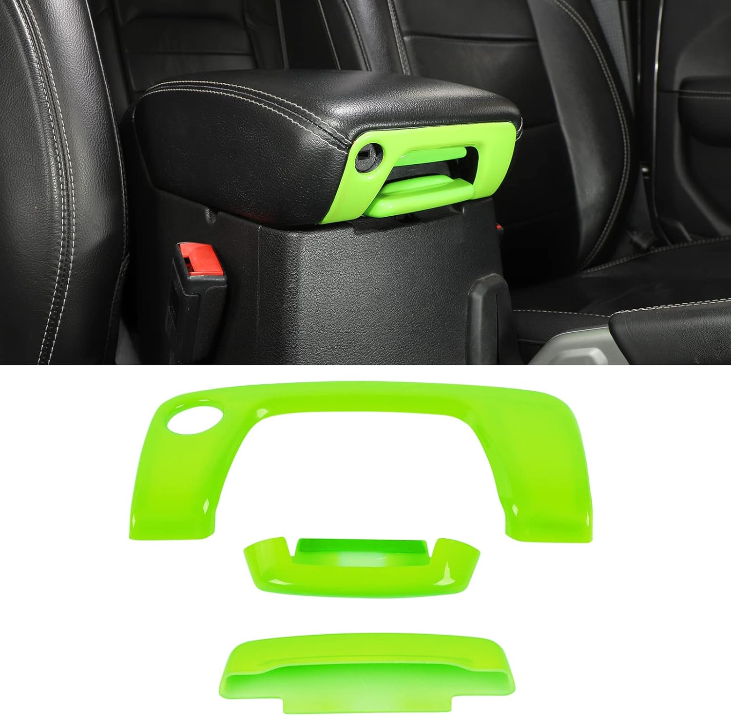 Center Console Armrest Switch Trim Sticker, Arm Rest Open Button Cover for 2018-2021 Jeep Wrangler JL JLU & Jeep Gladiator JT(Green)