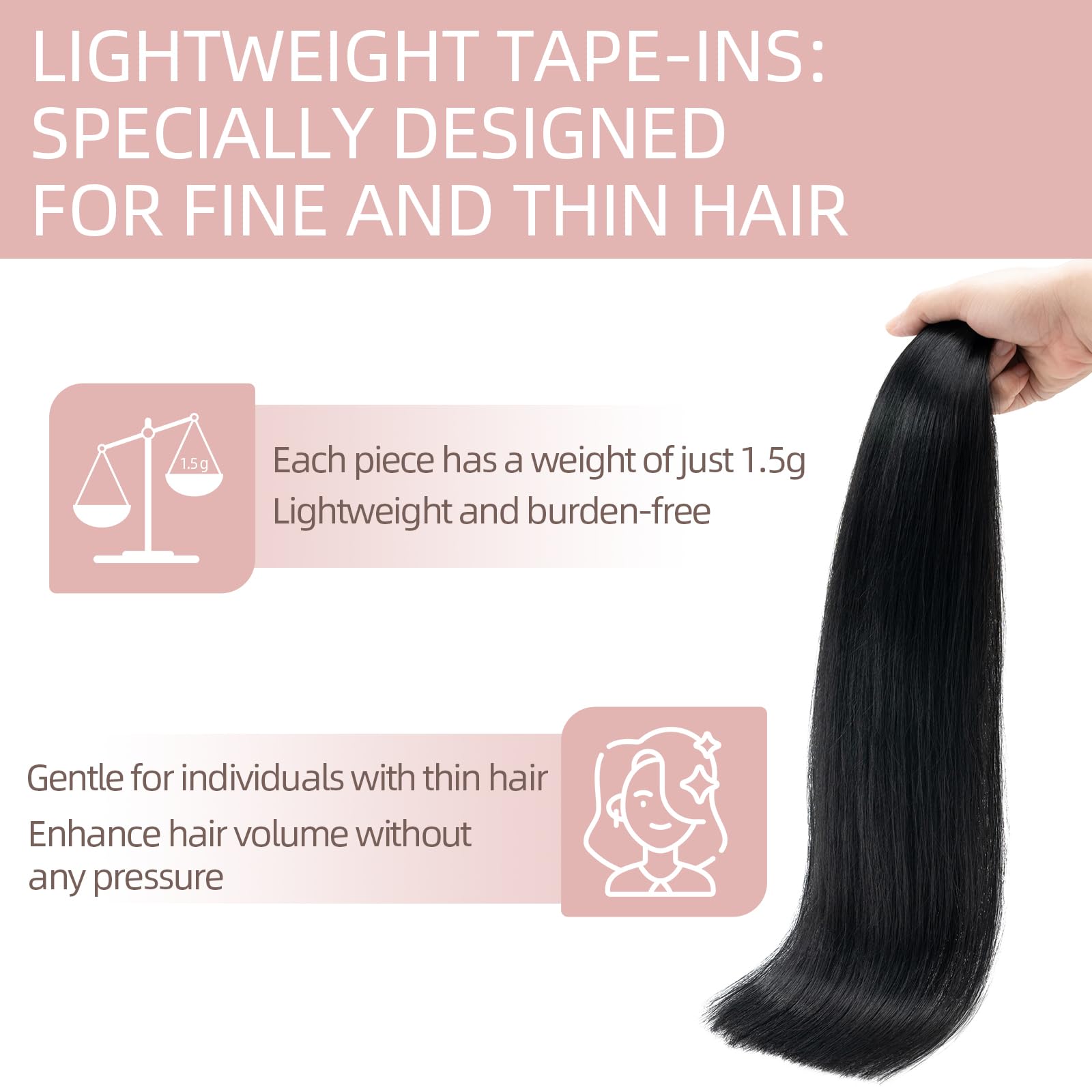 Silk-co Tape in Hair Extensions Remy Hair Extension Hair Pieces Silky Straight Human Hair Extensions Silky Soft Seamles 20 Pcs 20g/Set 12inch (20PCS)#01 Jet Black - Image 2