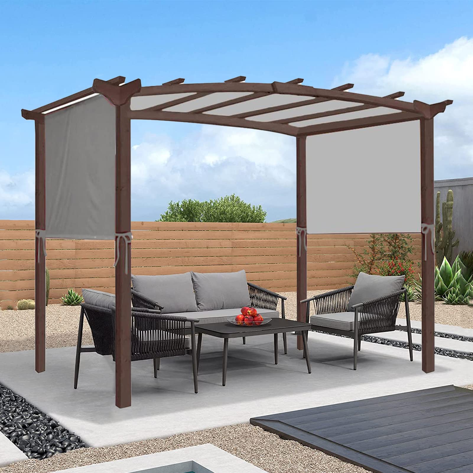 Housse de pergola imperméable avec 4 sangles de fixation universelle pour pergola incurvée pour tonnelle - Gris - 3 x 2,4 m