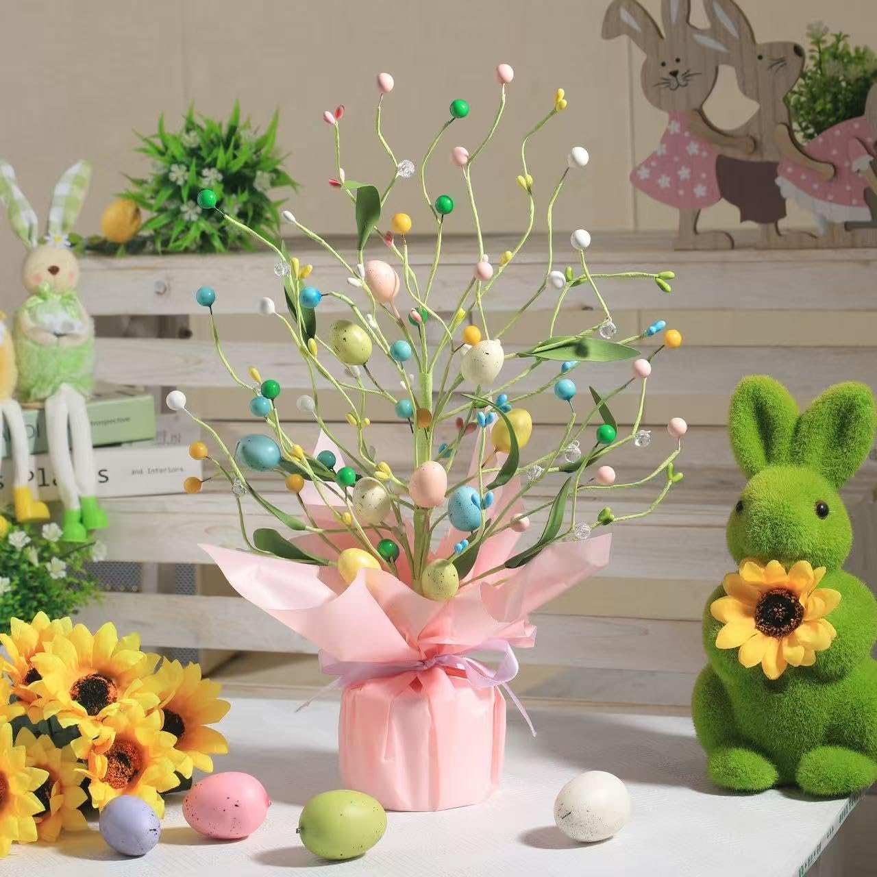 Easter Egg Tree Table Decor, 16.53 Inch Pre-Lit Artificial Easter Tree with Pastel Eggs & Berries, Spring Centerpiece for Home Kitchen Dining Table, Easter Party Decorations, Gifts image 5