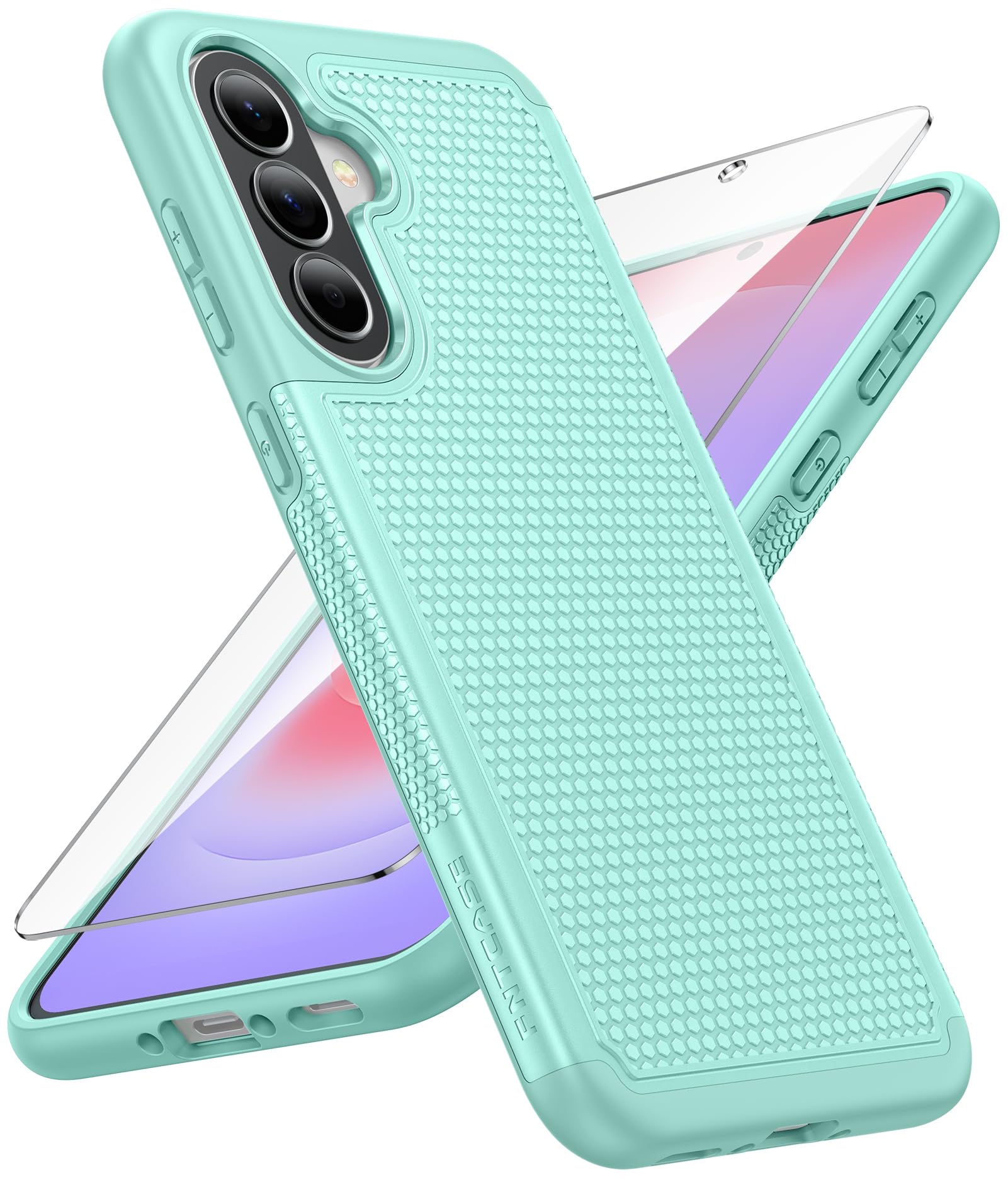 FNTCASE for Galaxy A37-5G Phone Case: Dual Layer Samsung A37 5G Cover | Non Slip Matte Textured Protective Cases With Screen Protector, Military Grade Shockproof Drop Protection, Mint Green