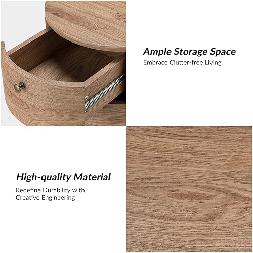 Miniatura 5 de HULALA HOME Mesa auxiliar redonda con 3 cajones de almacenamiento, mesa auxiliar moderna de mediados de siglo con patas de metal, mesa auxiliar