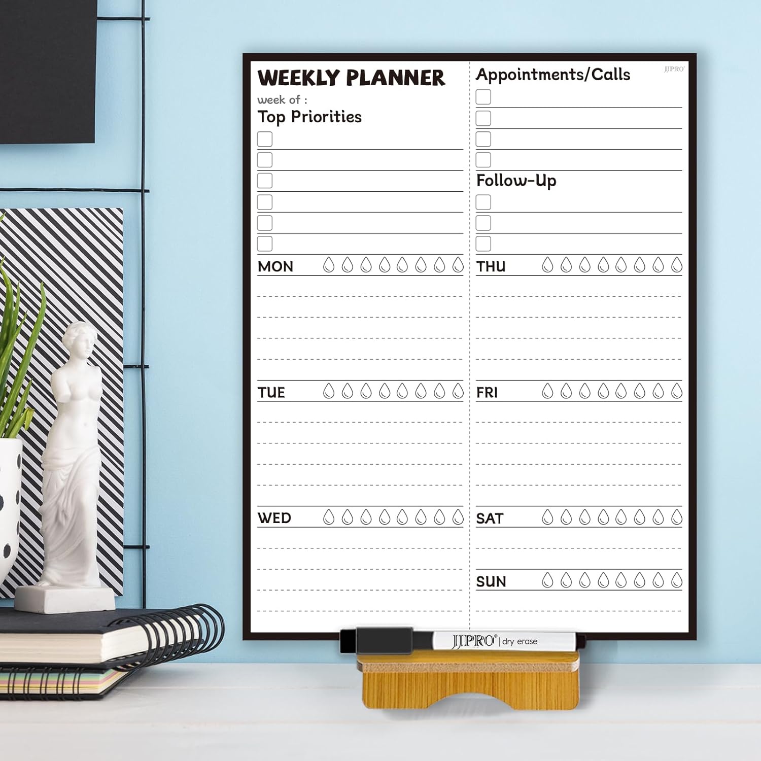 JJPRO Reusable Desktop Weekly Planner with Stand,11"x 8.5" Dry Erase Weekly to Do List for Desk,Portable Desktop Weekly Planner, Weekly Schedule Board for Office, Home