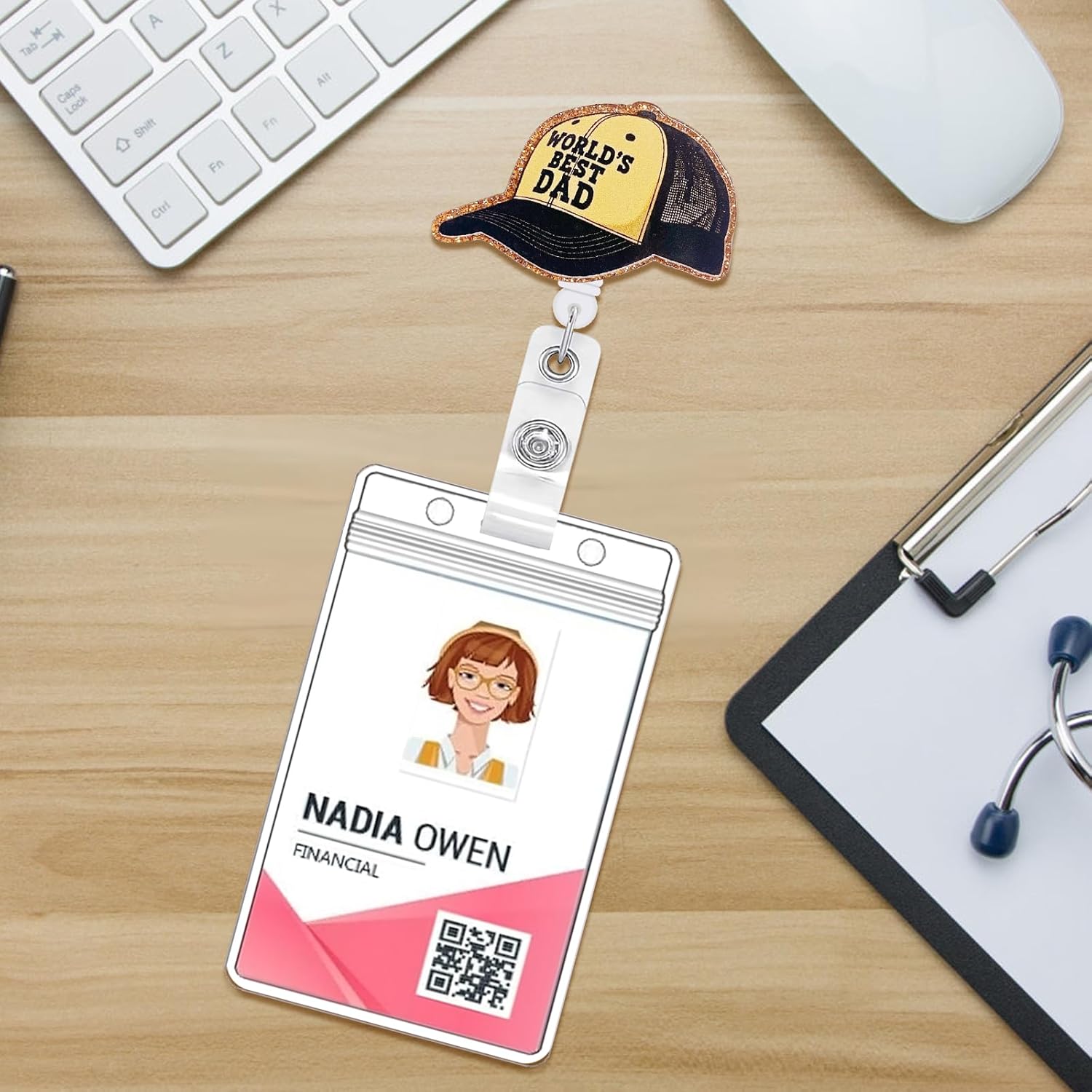 Badge Reels Holder Retractable, ID Card with Alligator Clip for Nurse Name CNA, Funny Badge Reel, Student ID Badge Clip Cute Cartoon Nursing Doctor Teacher Medical Work Decorative Gift (Best DAD) - Image 2