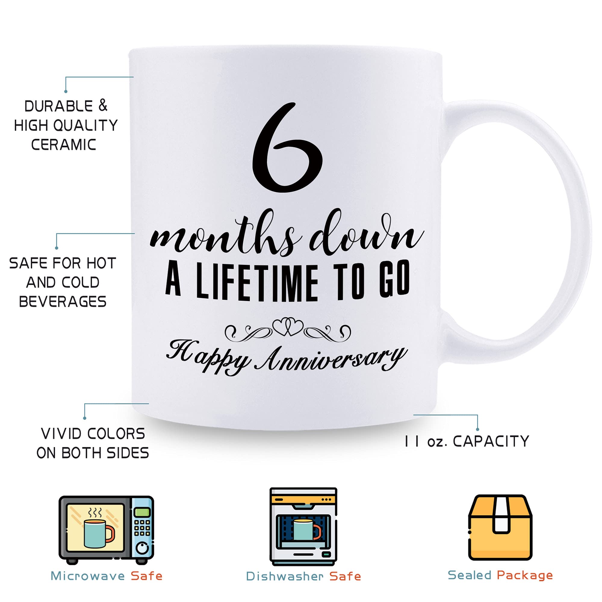 Amazon.com: aiyaya 6 Month Anniversary Mugs for Girlfriend Boyfriend Him  Her Couple Lovers - 6 Months Down A Lifetime To Go Happy Mug - 11 oz Coffee  Mug : Home & Kitchen