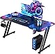 LEDゲーミングデスク「メーカー一年保証」幅120 cm×奥行60cm Z字フレーム炭素繊維天板pcデスクカップホルダーとイヤホンフック付きパソコンデスクブラック