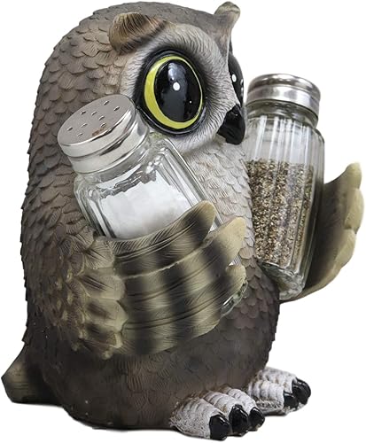 Miniatura 4 de Ebros Gift Whimsical Owlet Baby Owl con grandes ojos redondos de cristal, salero y pimentero, juego de figuras de exhibición de 6 pulgadas de alto,
