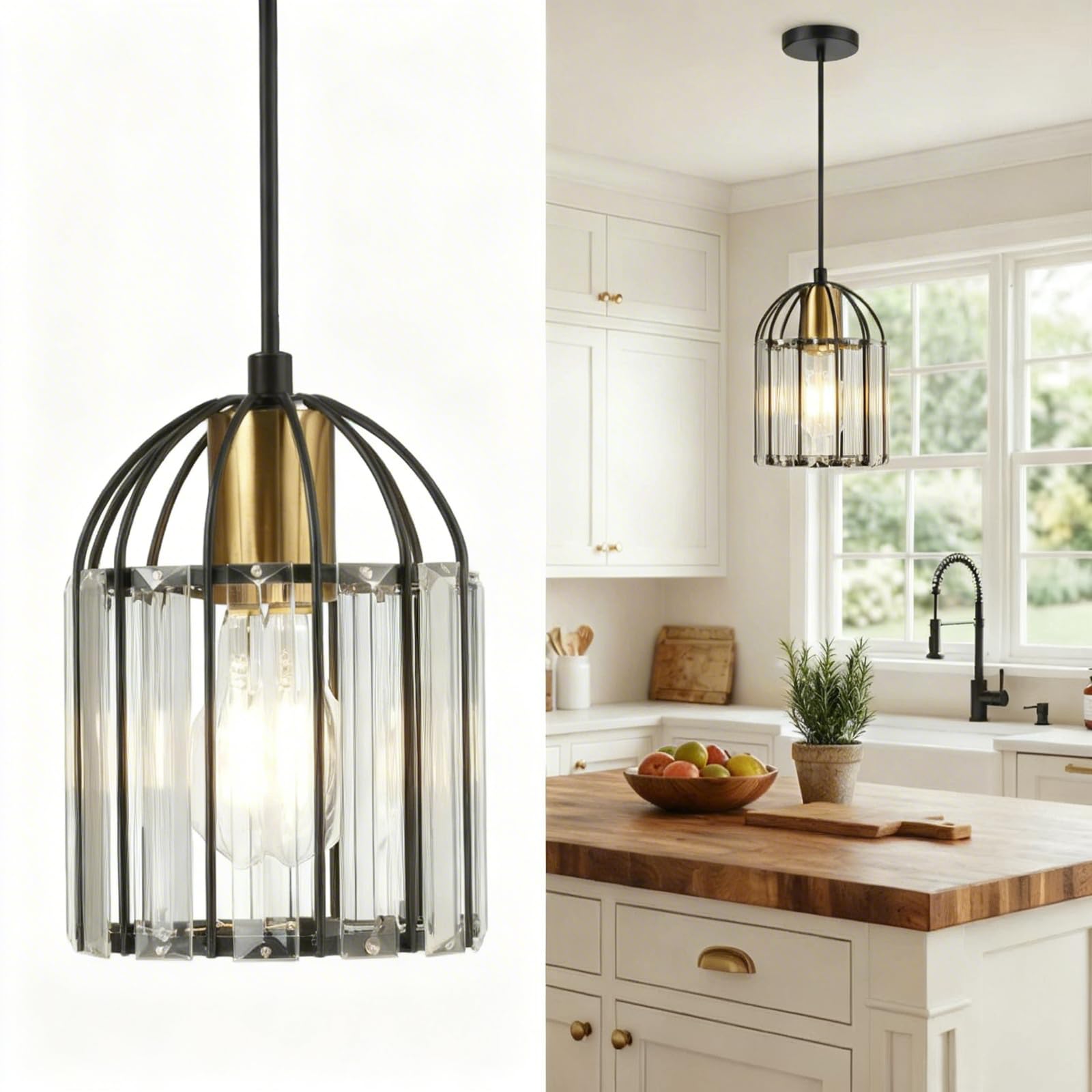 Photo 1 of TALOYA Crystal Pendant Light, Black, Adjustable Height