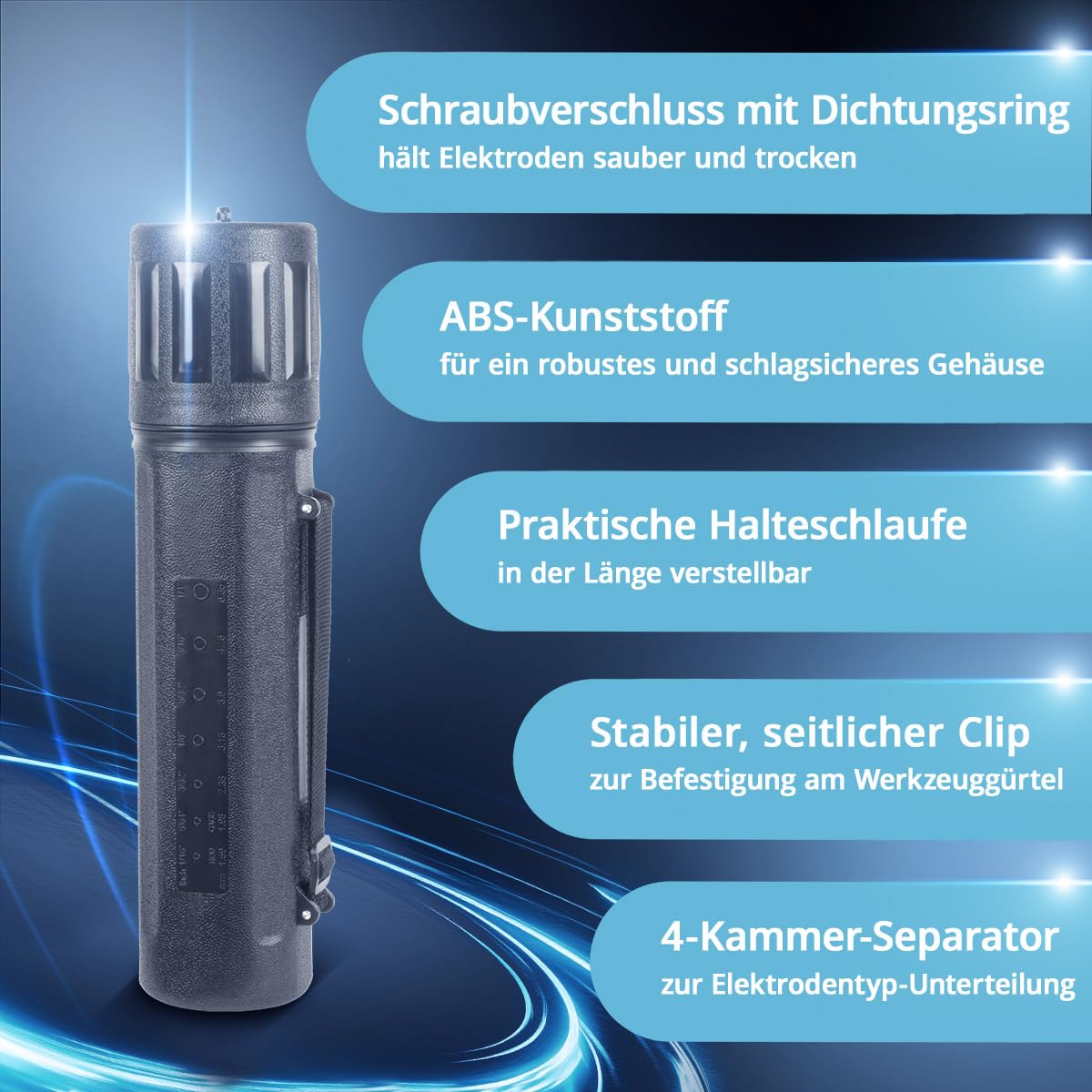 STAHLWERK Stabelektroden-Set im Elektrodenköcher – Rutilumhüllte Schweißstäbe AWS E6013 RR, universell einsetzbar, 2,0 x 300 mm. 2,5 x 350 mm, 3,2 x350 mm, stabile Aufbewahrungsbox wasserfest